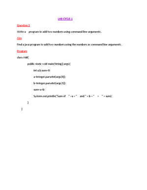 Java Labcycle 1 - Simple(Basic) Java Programs with outputs for each.