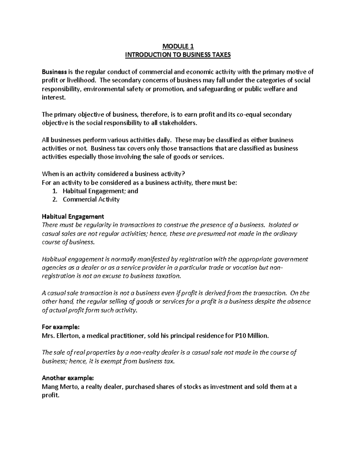 Chapters 6-12 - Business taxation - MODULE 1 INTRODUCTION TO BUSINESS ...