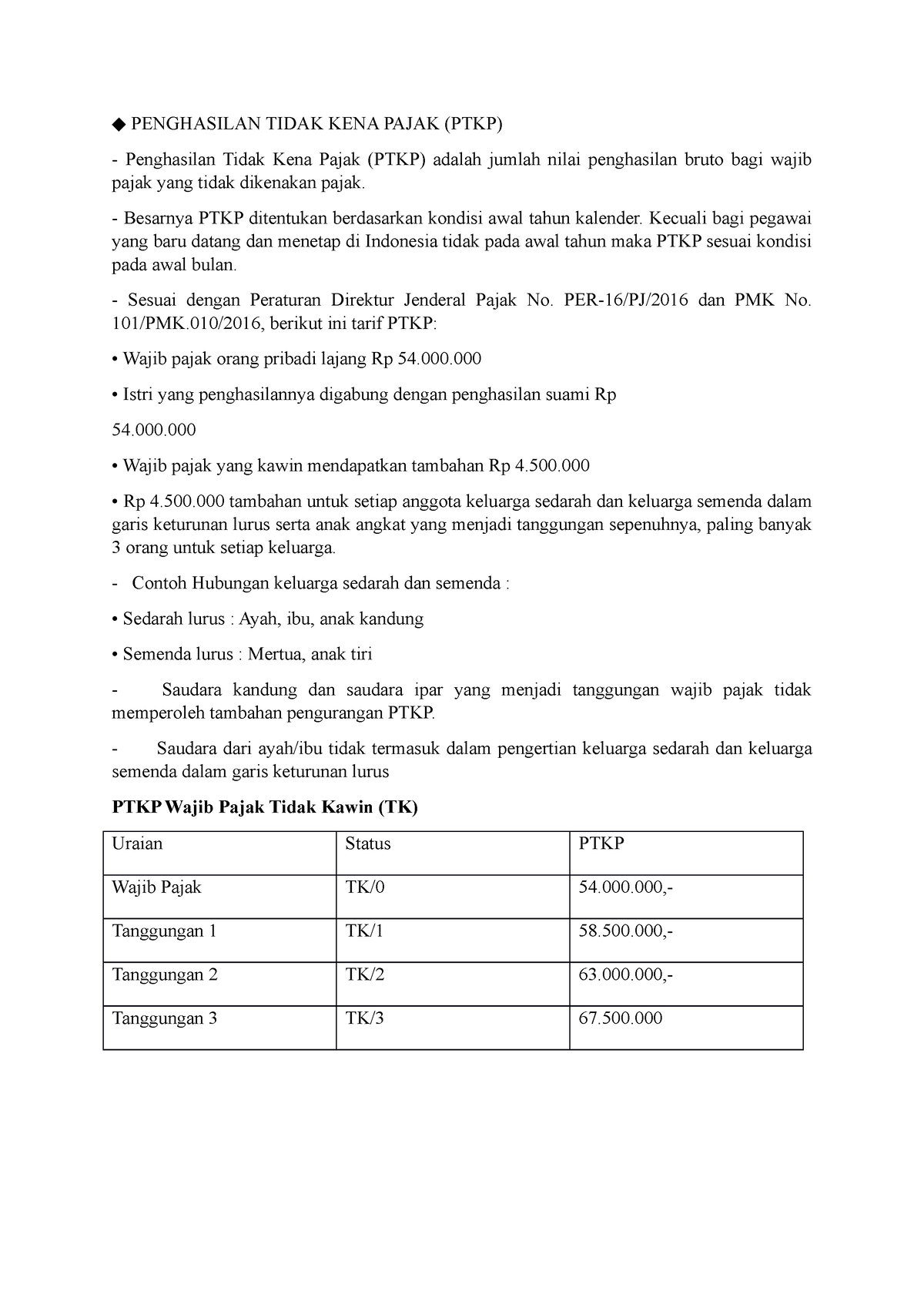 Penghasilan Tidak KENA Pajak - PENGHASILAN TIDAK KENA PAJAK (PTKP ...