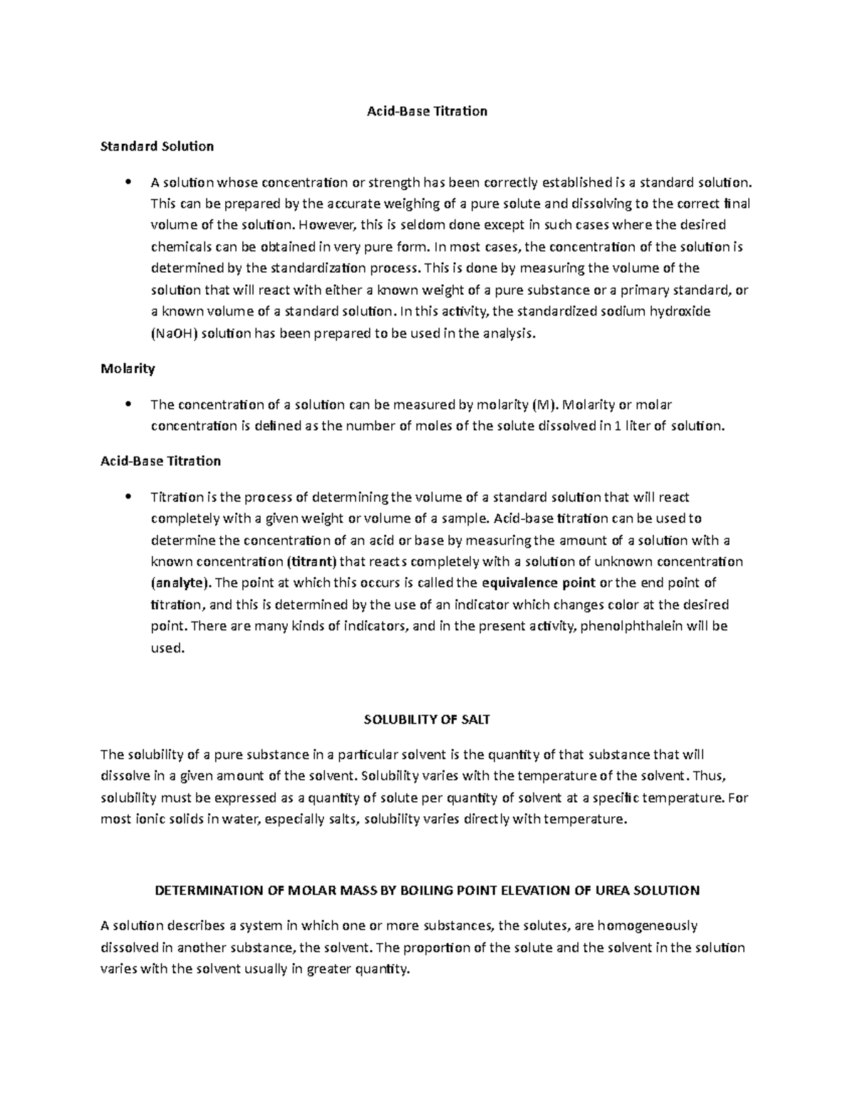 Acid Base Titration Notes AcidBase Titration Standard Solution A