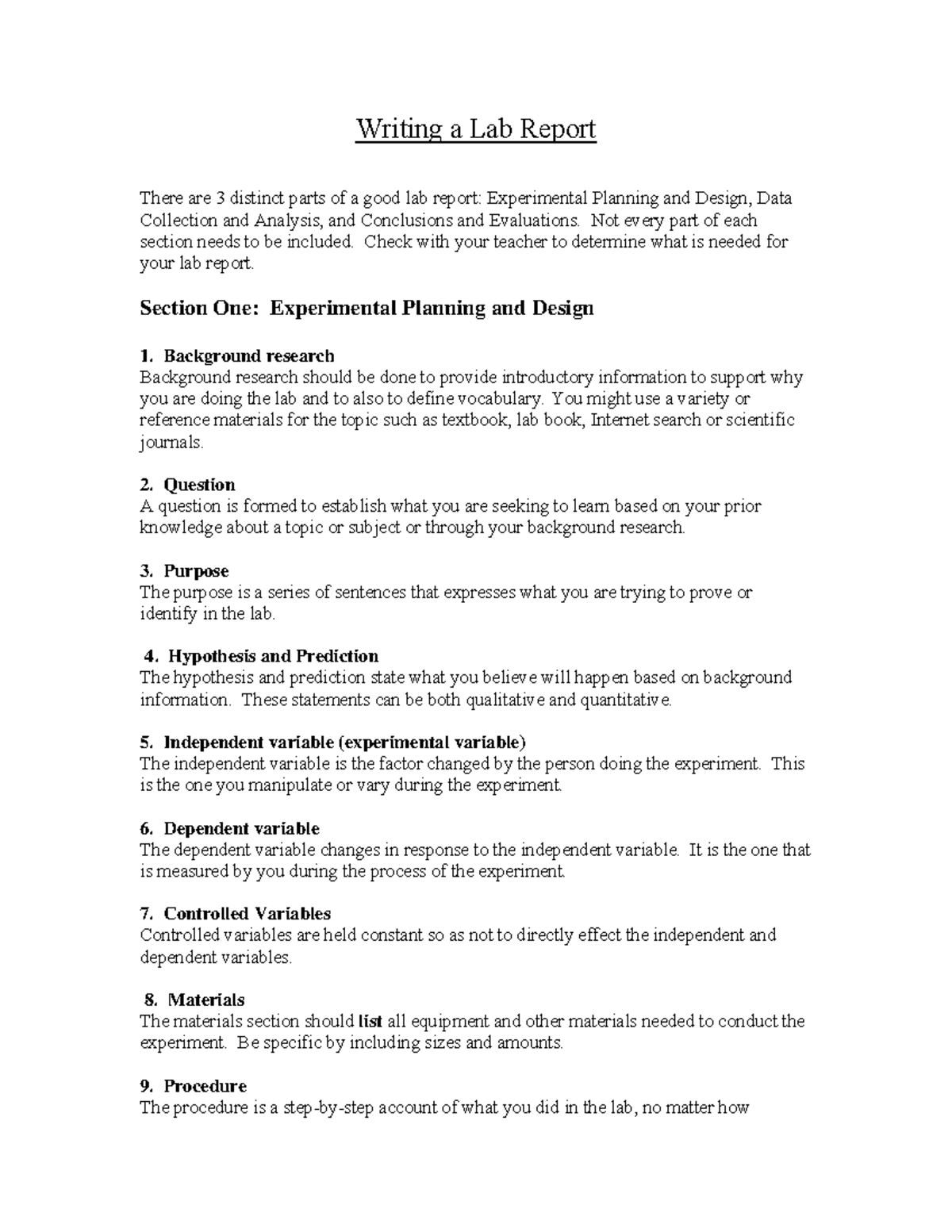 Lab Report - Writing a Lab Report There are 3 distinct parts of a good ...