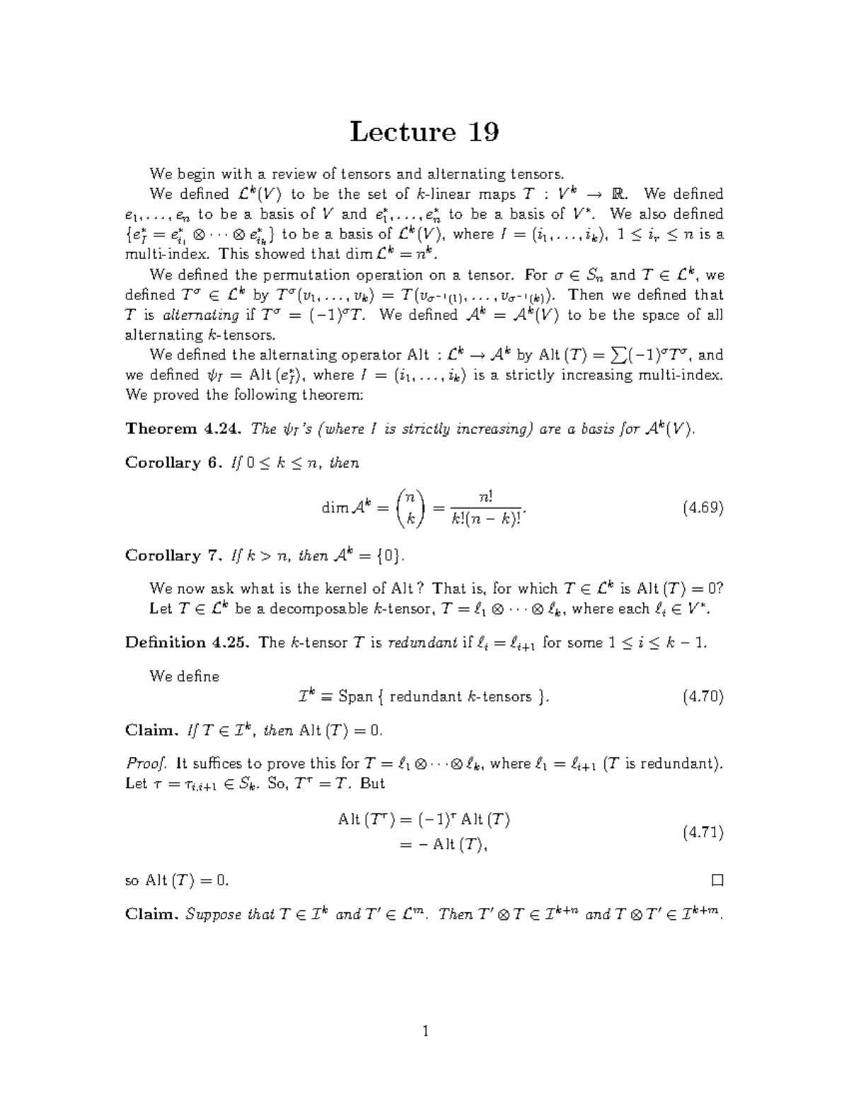 Mathematical Analysis-Lecture 19 - Lecture 19 ...