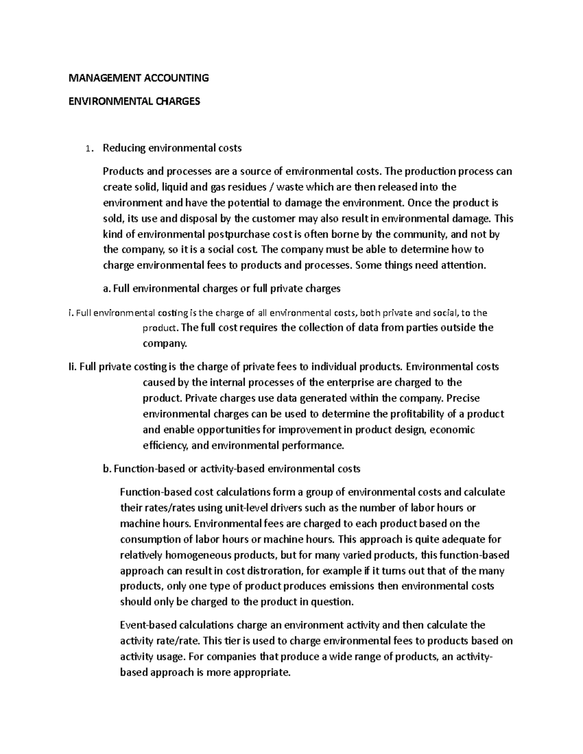 Management Accounting environmental charge MANAGEMENT ACCOUNTING