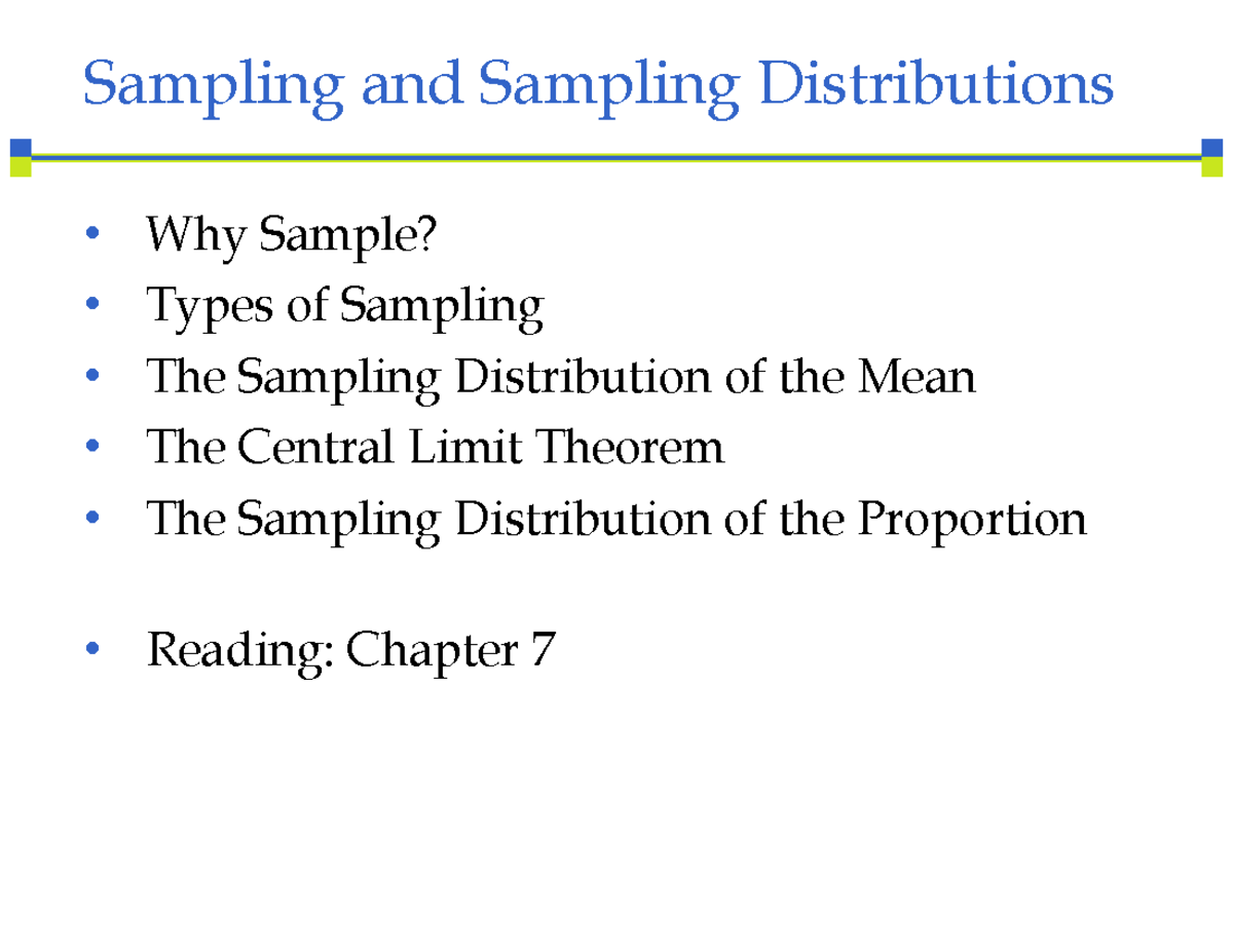 Ch 7 - Chapter 7 - Sampling and Sampling Distributions • Why Sample ...