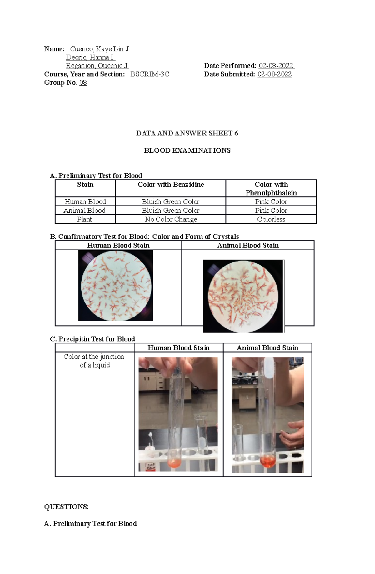 Experiment 6 Data Sheet in Chemistry Laboratory - Name: a Cuenco, Kaye ...