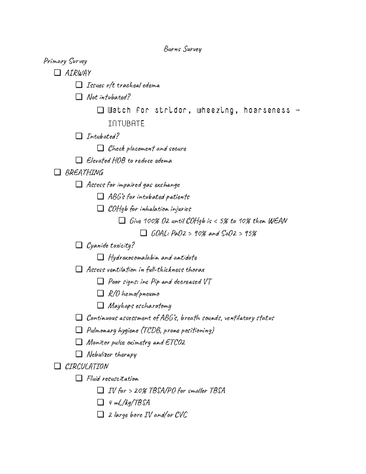 Burns Assessment - Burns Survey Primary Survey AIRWAY Issues r/t ...