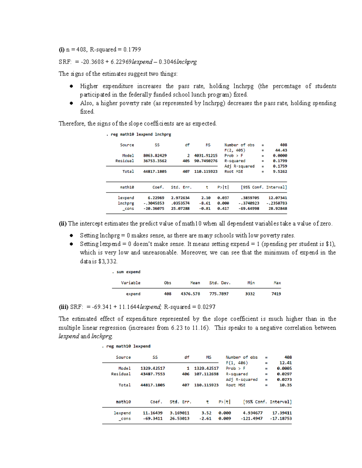 Homework basic econometrics 5th edition - (i) n = 408, R-squared = 0 ...