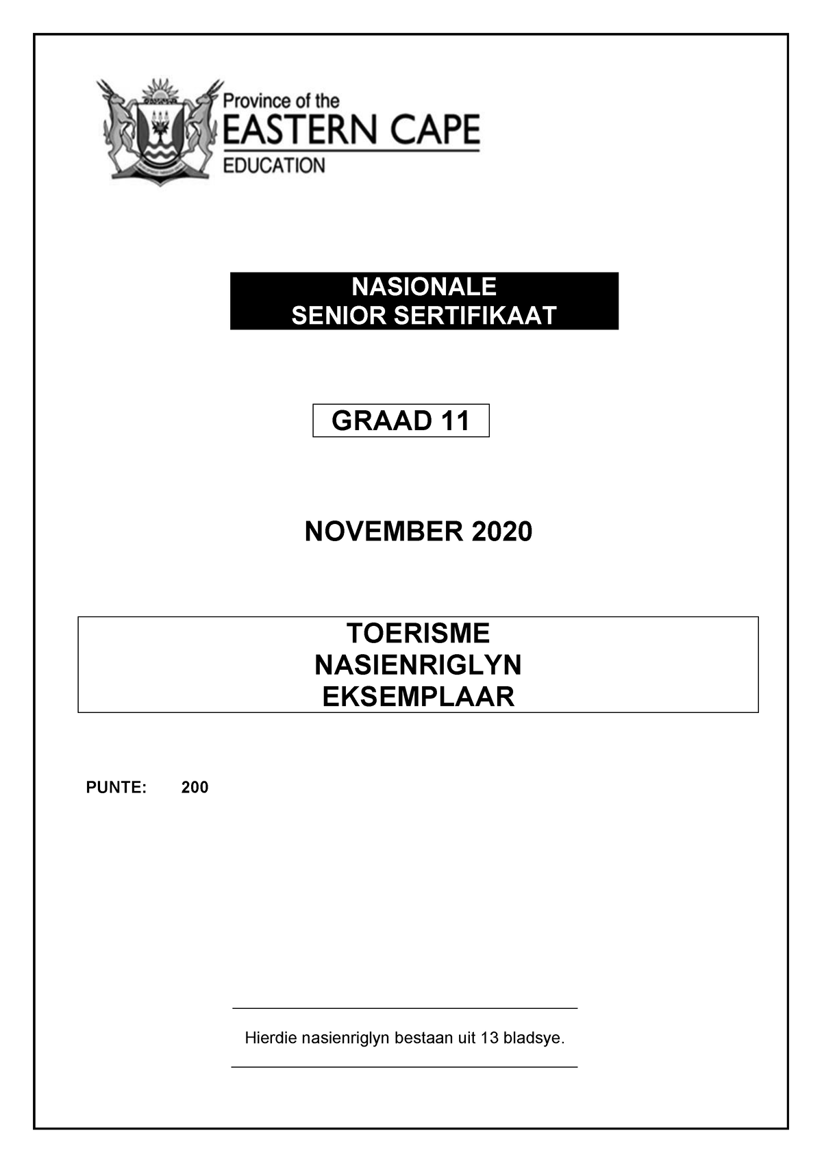 Tourism GR11 MEMO NOV2020 AFR D - NASIONALE SENIOR SERTIFIKAAT GRAAD 11 ...