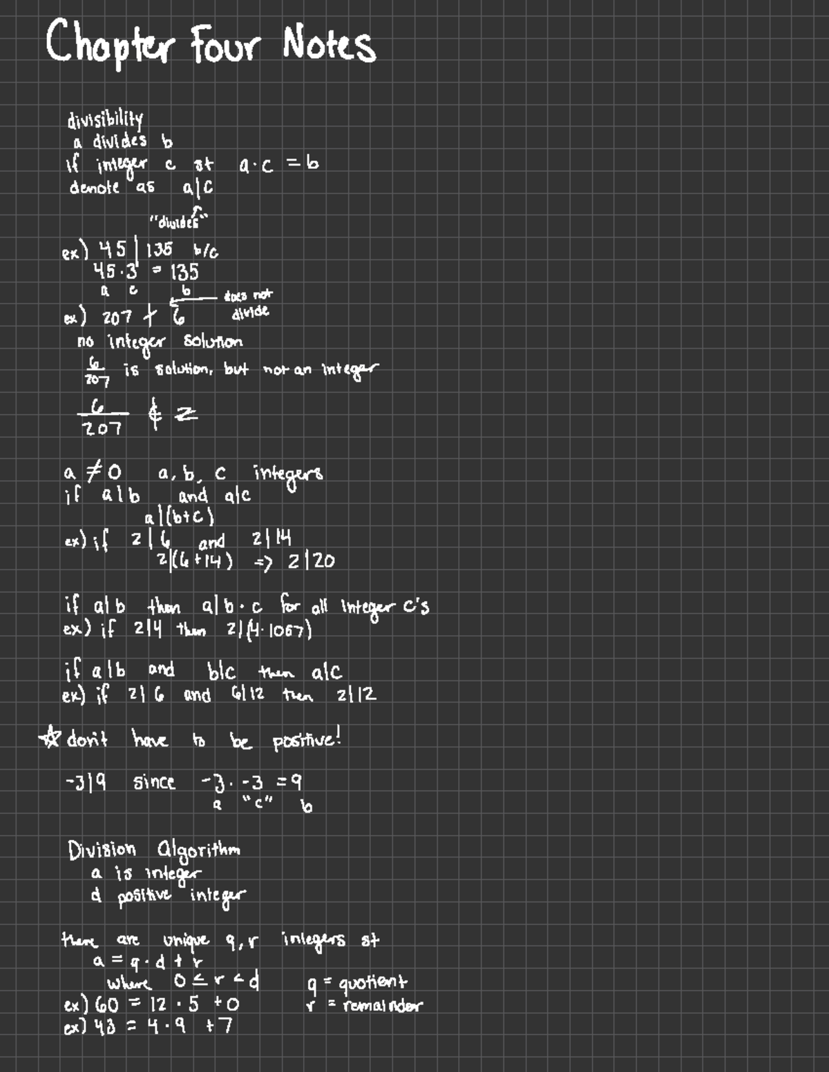 MAD 2014 Chapter 4 Notes - Chapter Four Notes Divisibility A Divides B ...