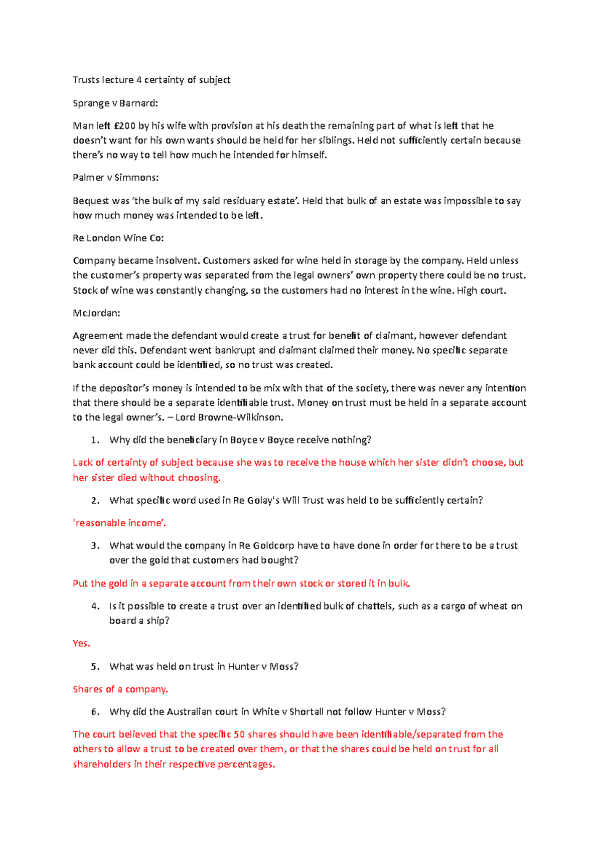 Trusts lecture 4 certainty of subject - Trusts lecture 4 certainty of ...