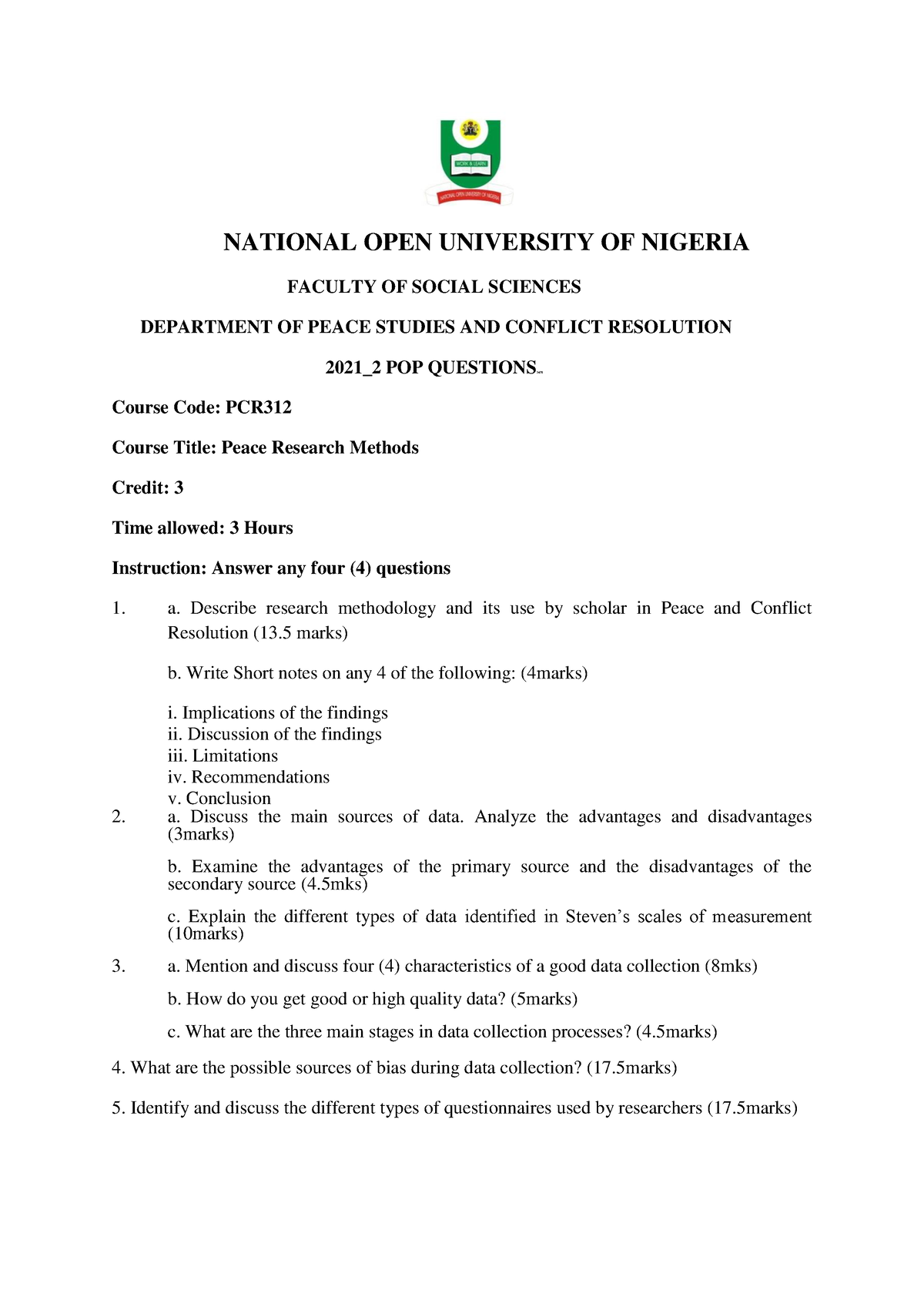 PCR312-2021-2 - Wwwwwwwwwwwww - NATIONAL OPEN UNIVERSITY OF NIGERIA ...