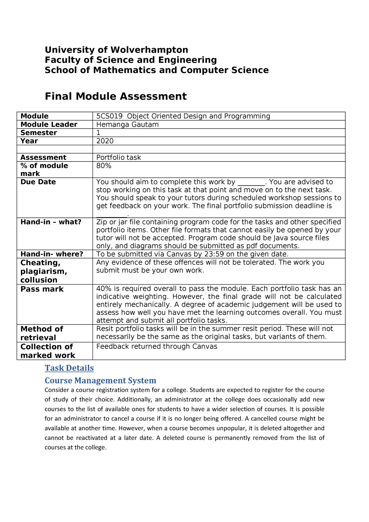 university coursework format