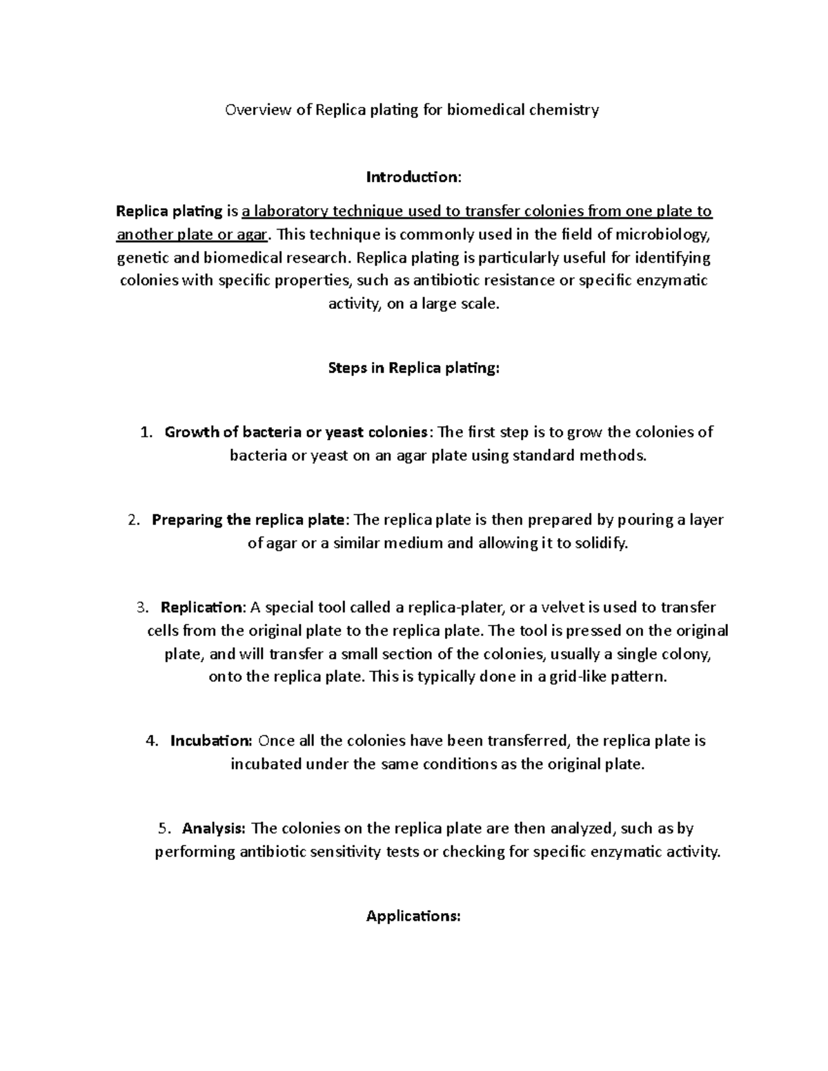 Document 88 (68) Overview of Replica plating for biomedical chemistry