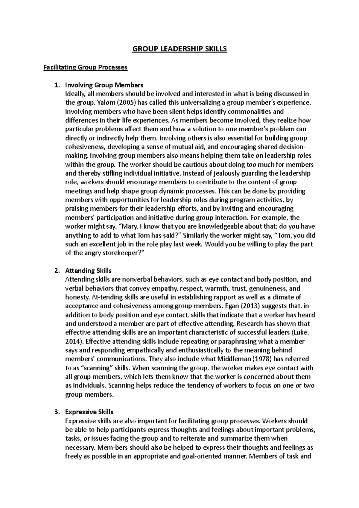 Notes docx - group leadership skills - GROUP LEADERSHIP SKILLS ...