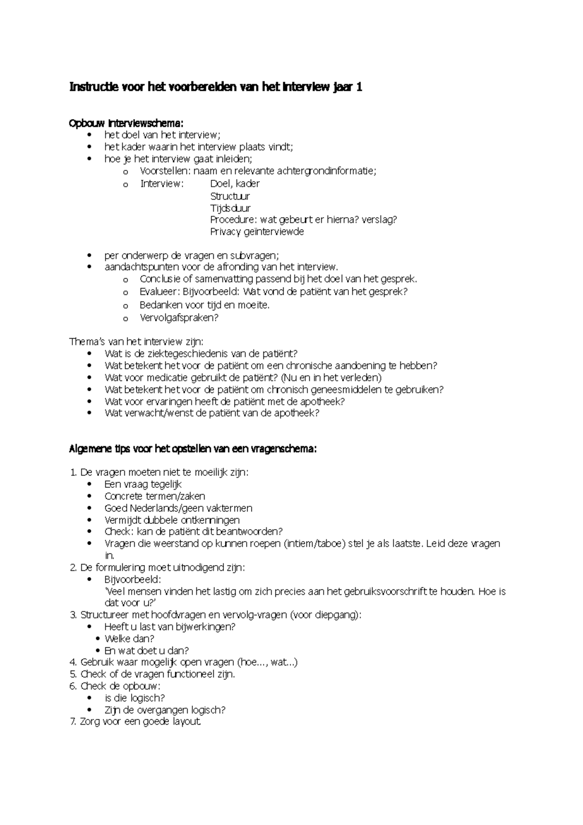 Interviewschema - Instructie Voor Het Voorbereiden Van Het Interview ...