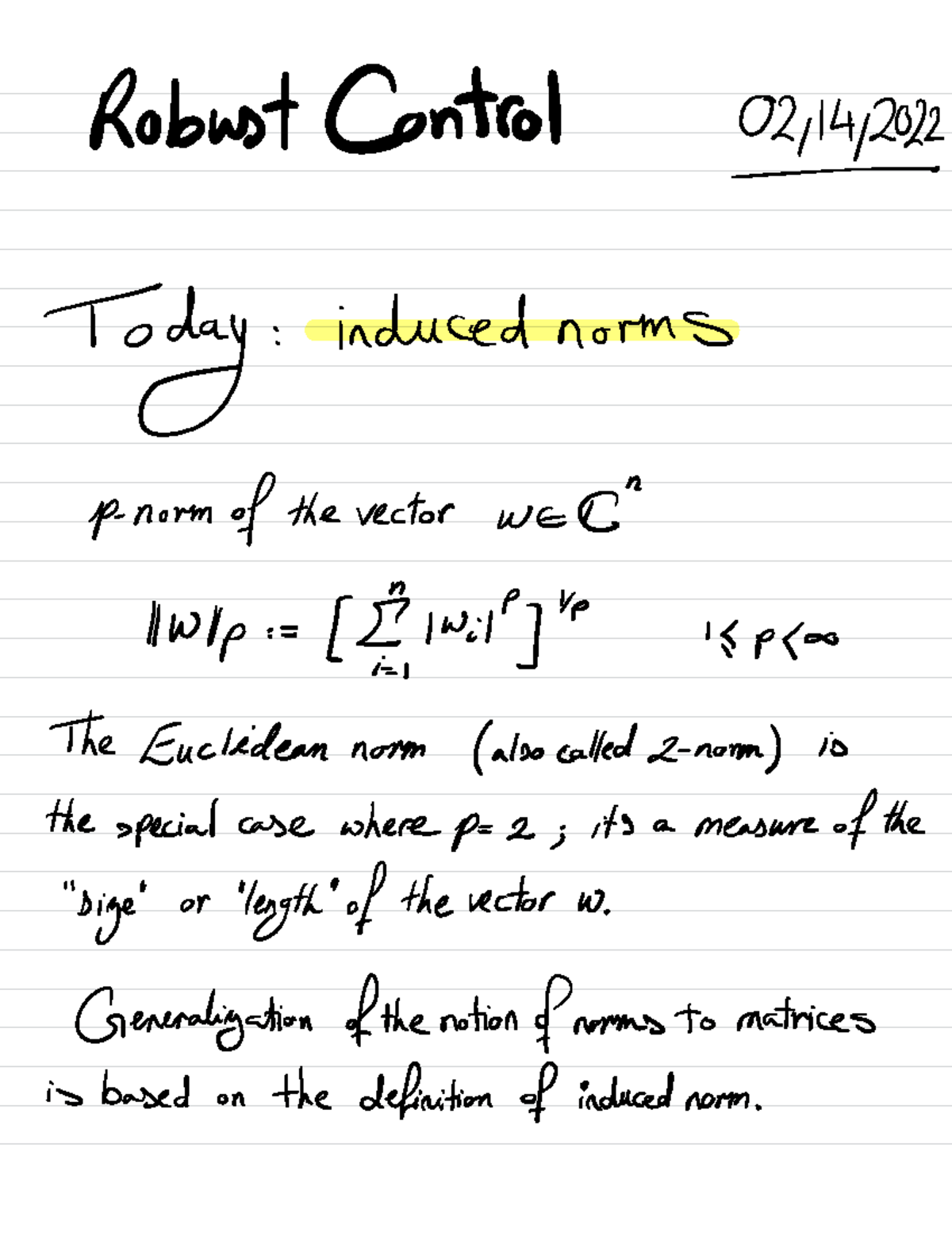 34829126 - Lecture notes 8 - Robust Control 021141- Today : induced ...