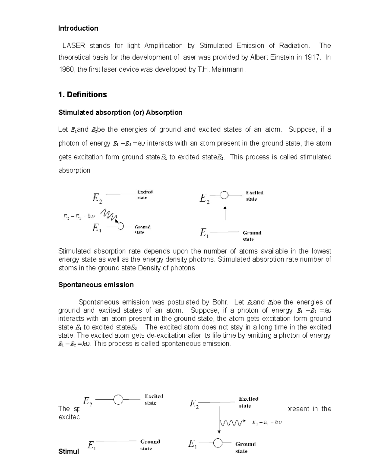 Laser Physics Introduction LASER stands for light Amplification by