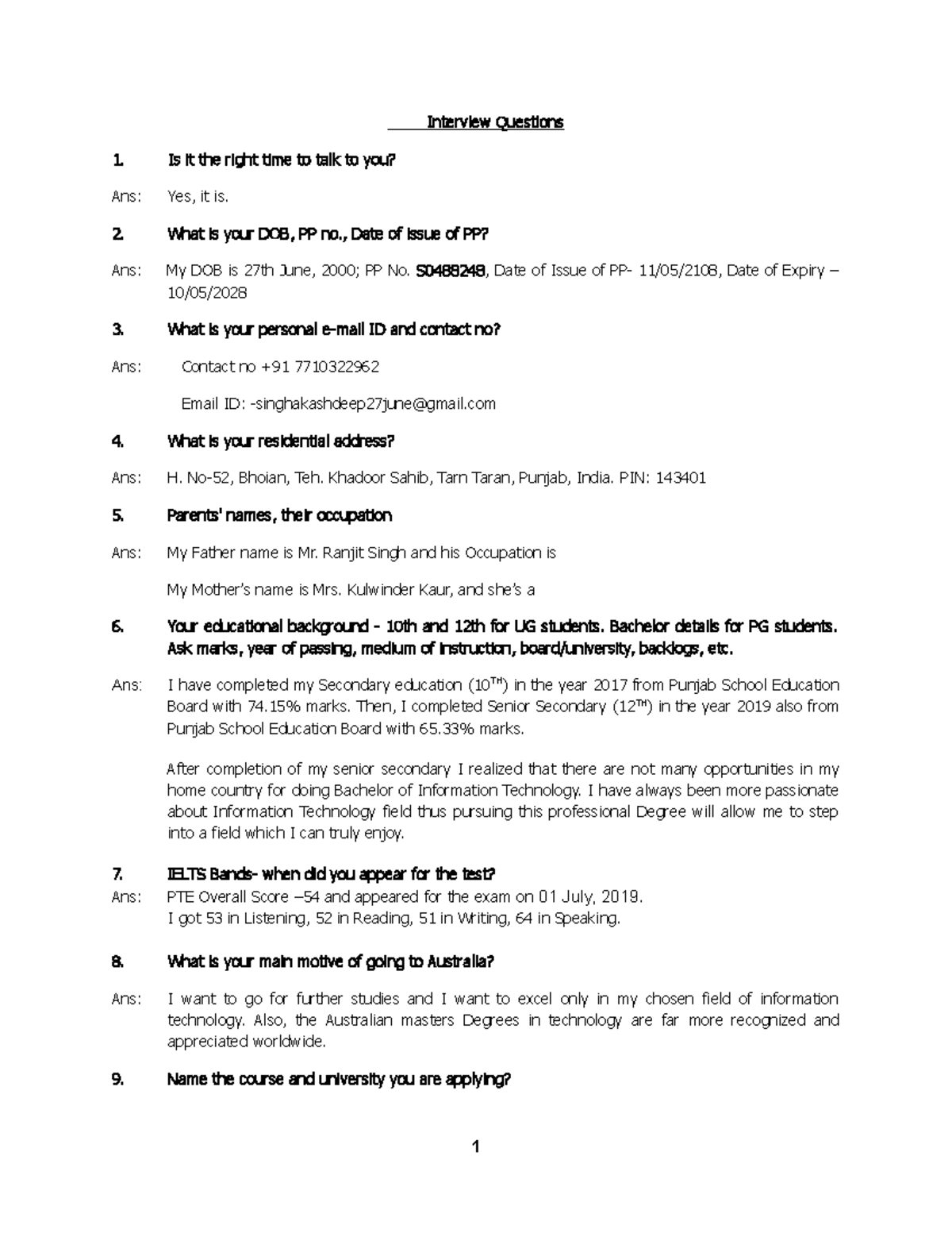 Interview Questions - Fgh - Interview Questions 1. Is it the right time ...