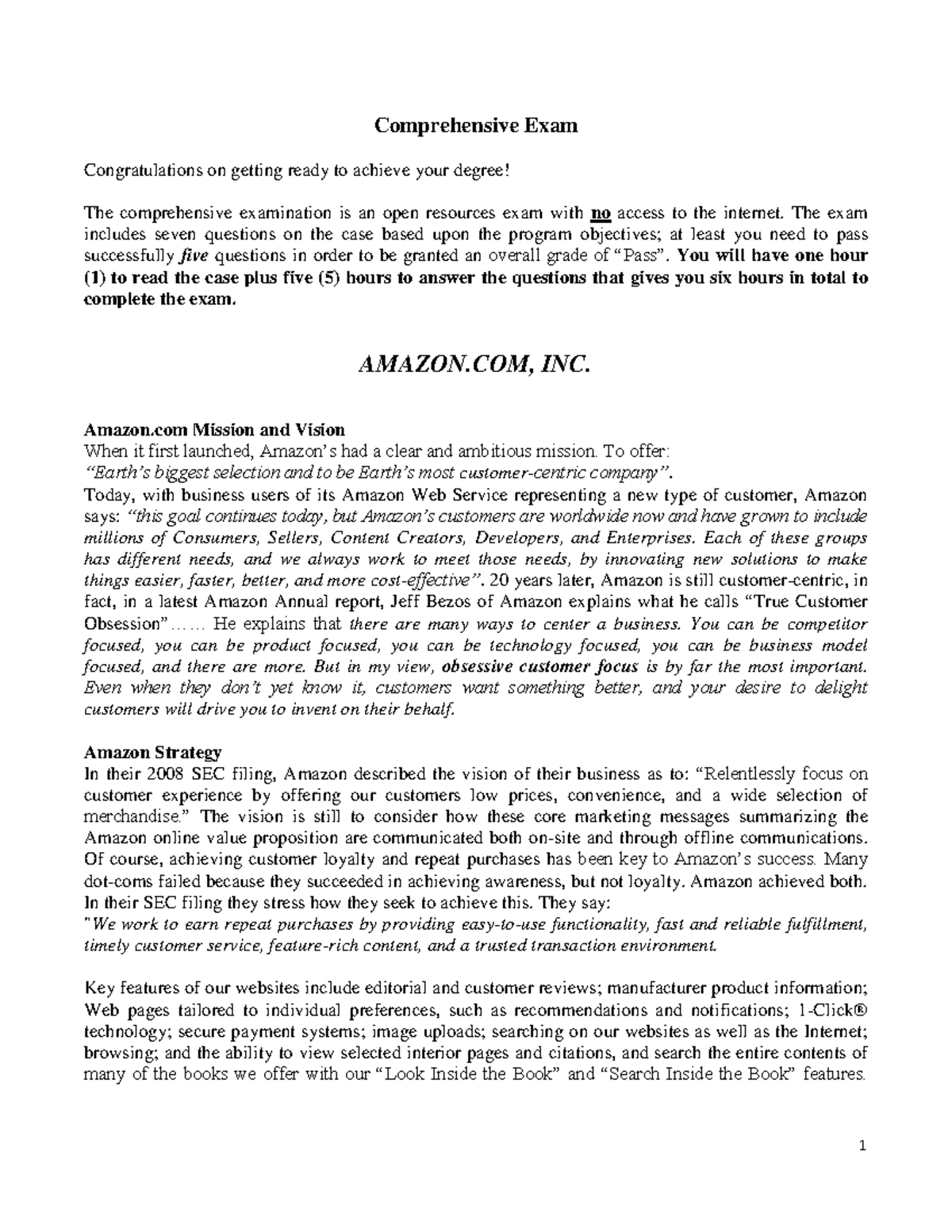Comprehensive Exam English 1 - Comprehensive Exam Congratulations on ...