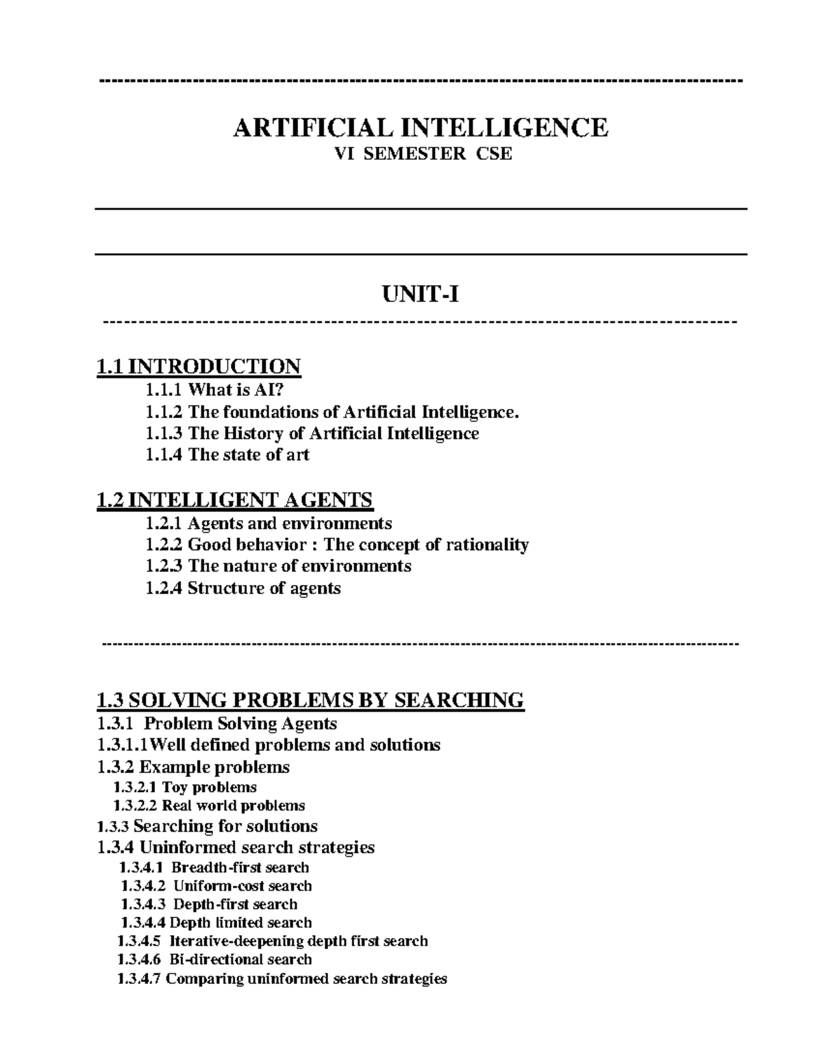 Ai Module 1 2 Notes Doc Artificial Intelligence Vi Semester Cse Ai Module 1 2 Notes Doc Artificial Intelligence Vi Semester Cse
