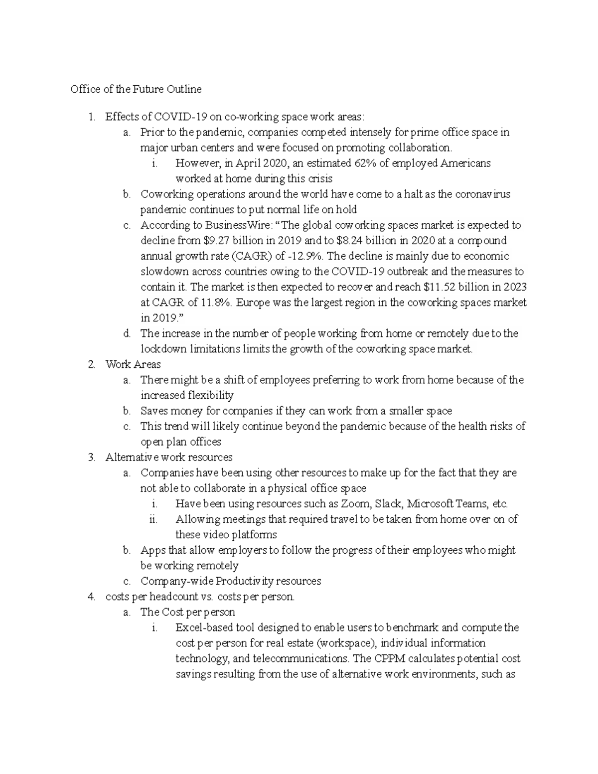 Topic Presentations Outline Group 5 - Office of the Future Outline ...