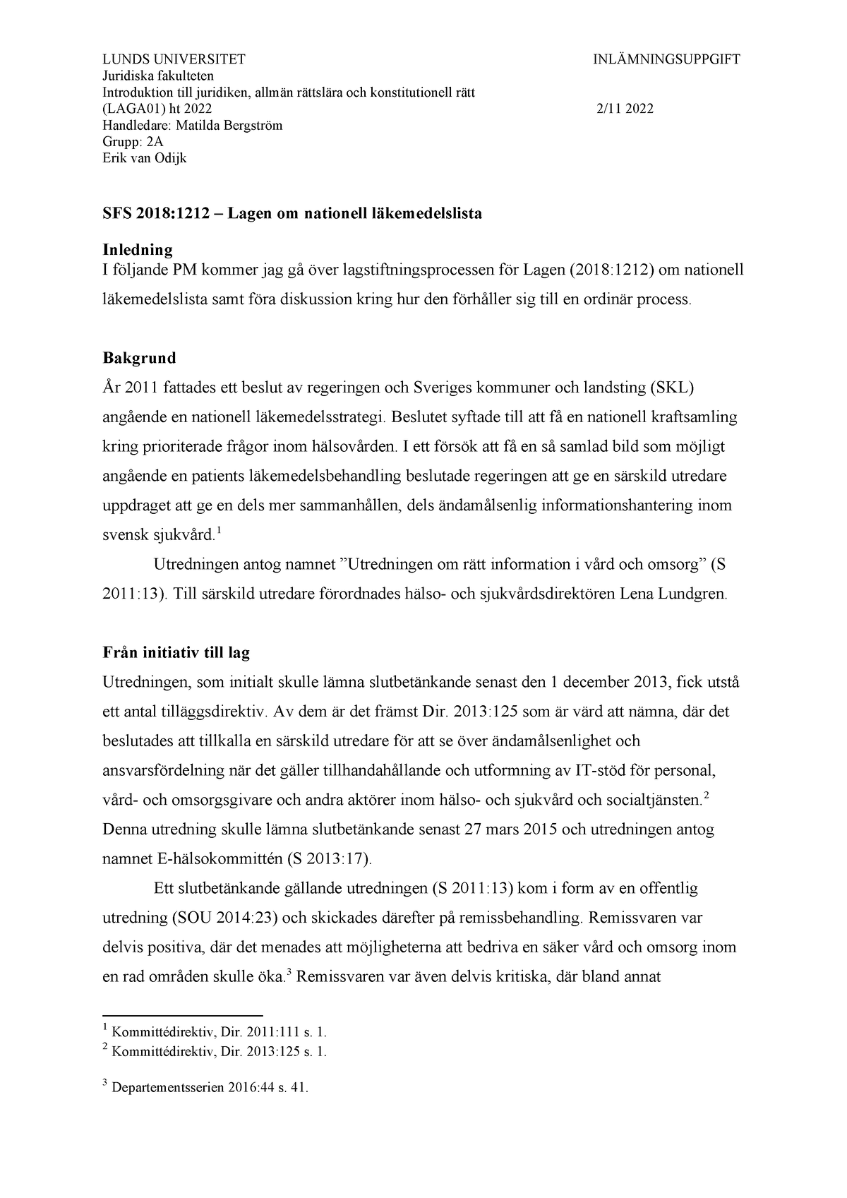 PM - Konstitutionell Rätt - LUNDS UNIVERSITET INLÄMNINGSUPPGIFT ...