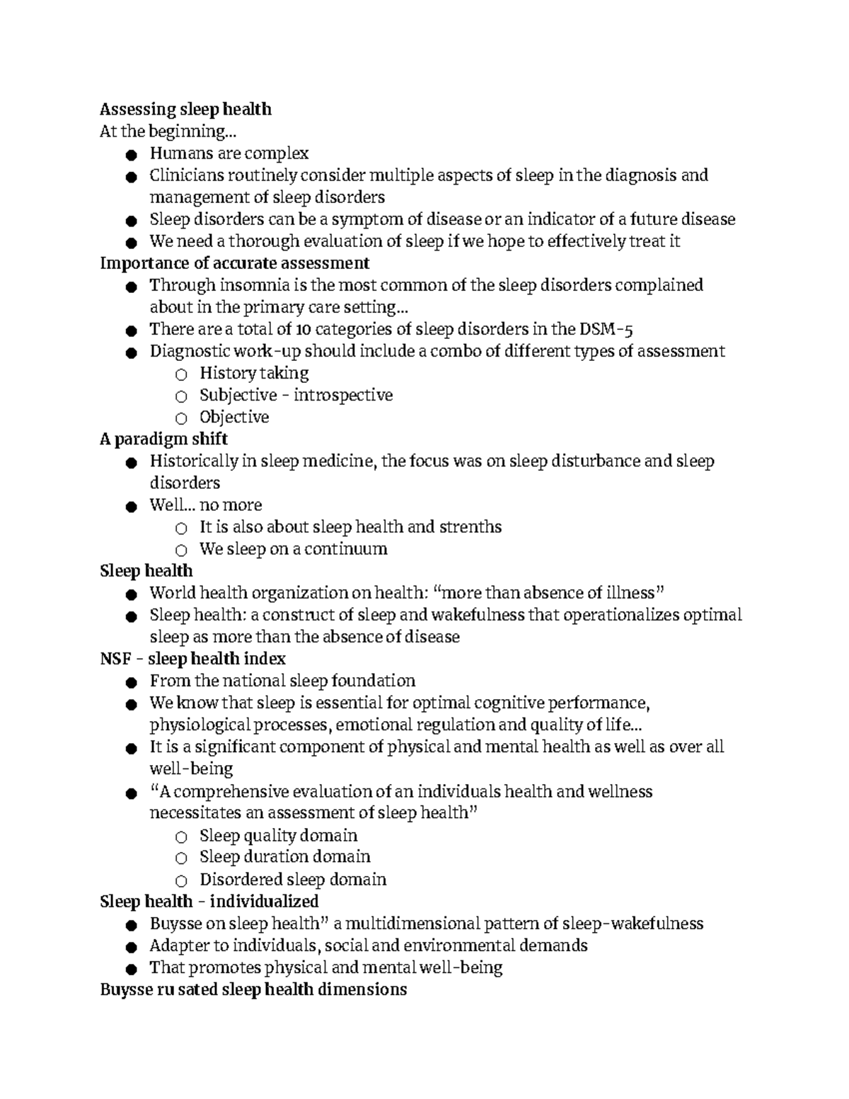 Week 4 lectures - Lecture - Assessing sleep health At the beginning ...