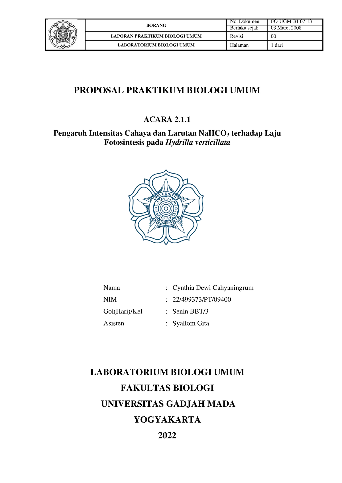 BBT 3 Cynthia Dewi Cahyaningrum Proposal Acara 2 - BORANG No. Dokumen ...