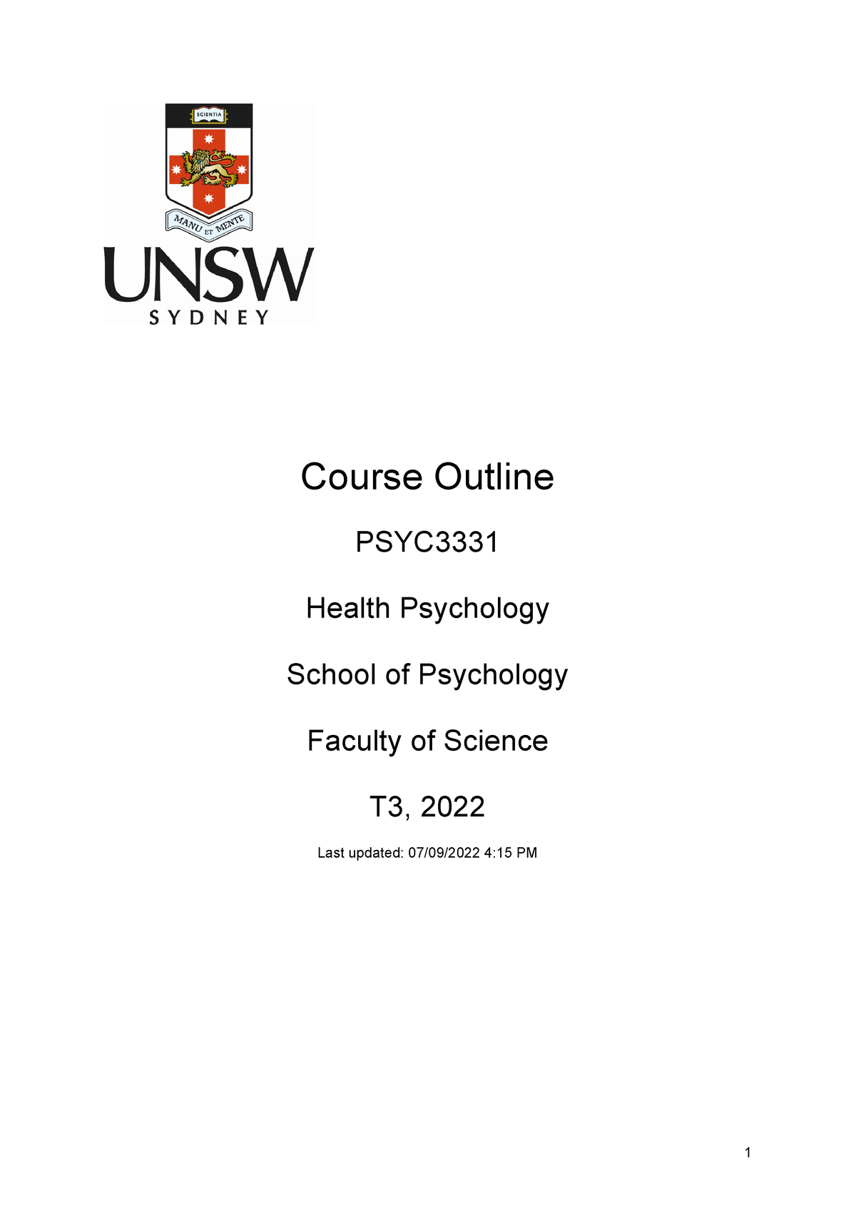 PSYC3331 T3 2022 Course Outline 22-09-07 V2 - Course Outline PSYC ...