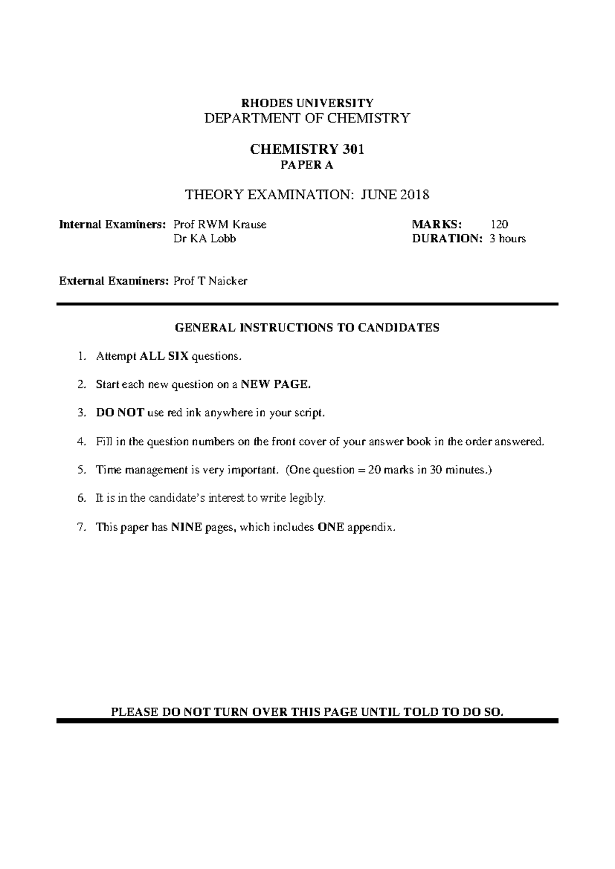 2018 06 Chemistry 301 Paper A June 2018 Department Of Chemistryrhodes