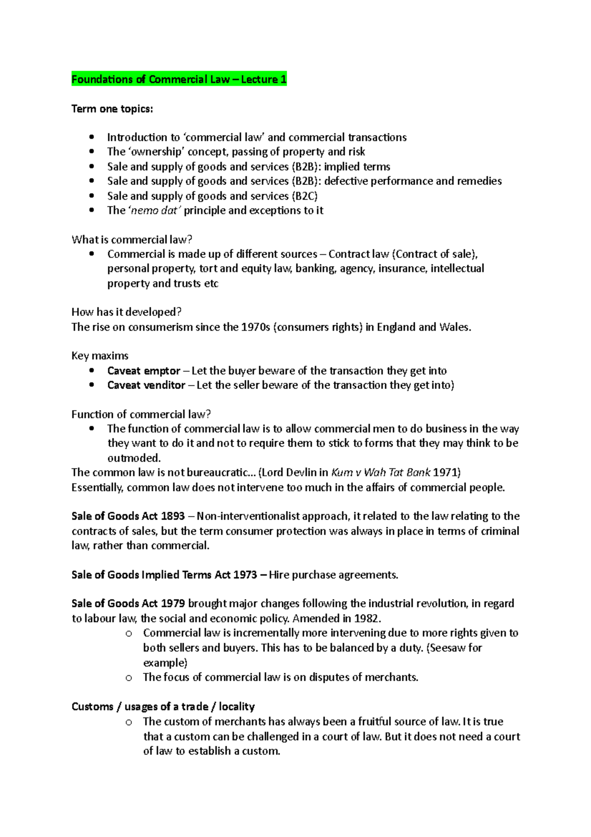 Commercial Law Lecture's - Foundaions of Commercial Law – Lecture 1 ...