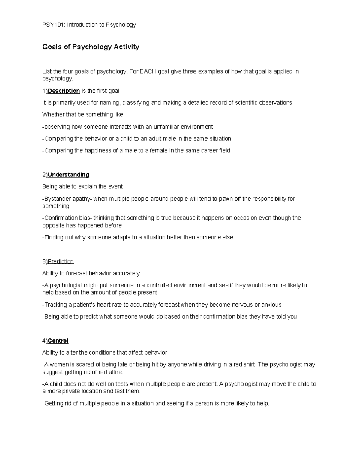 Goals of Psychology Activity Complete - PSY101: Introduction to ...