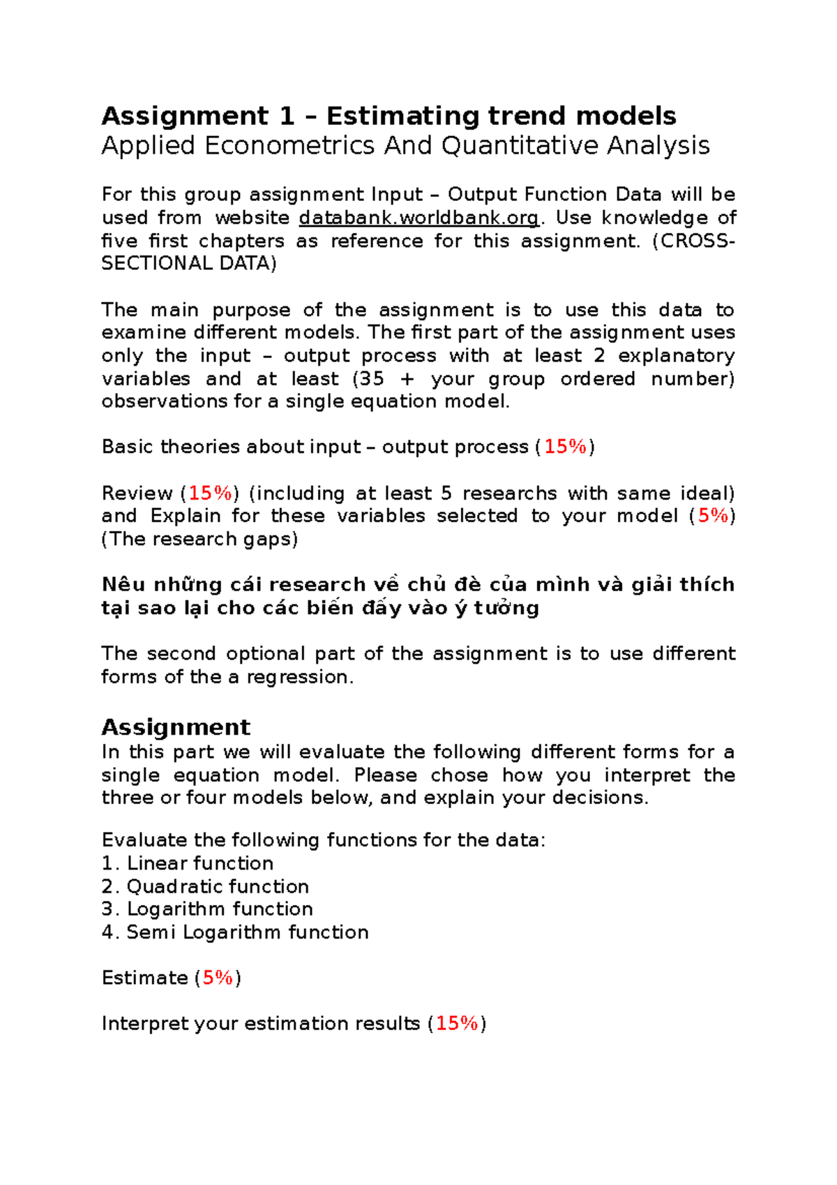 Assignment-1 - assignment for econometrics - Assignment 1 – Estimating ...