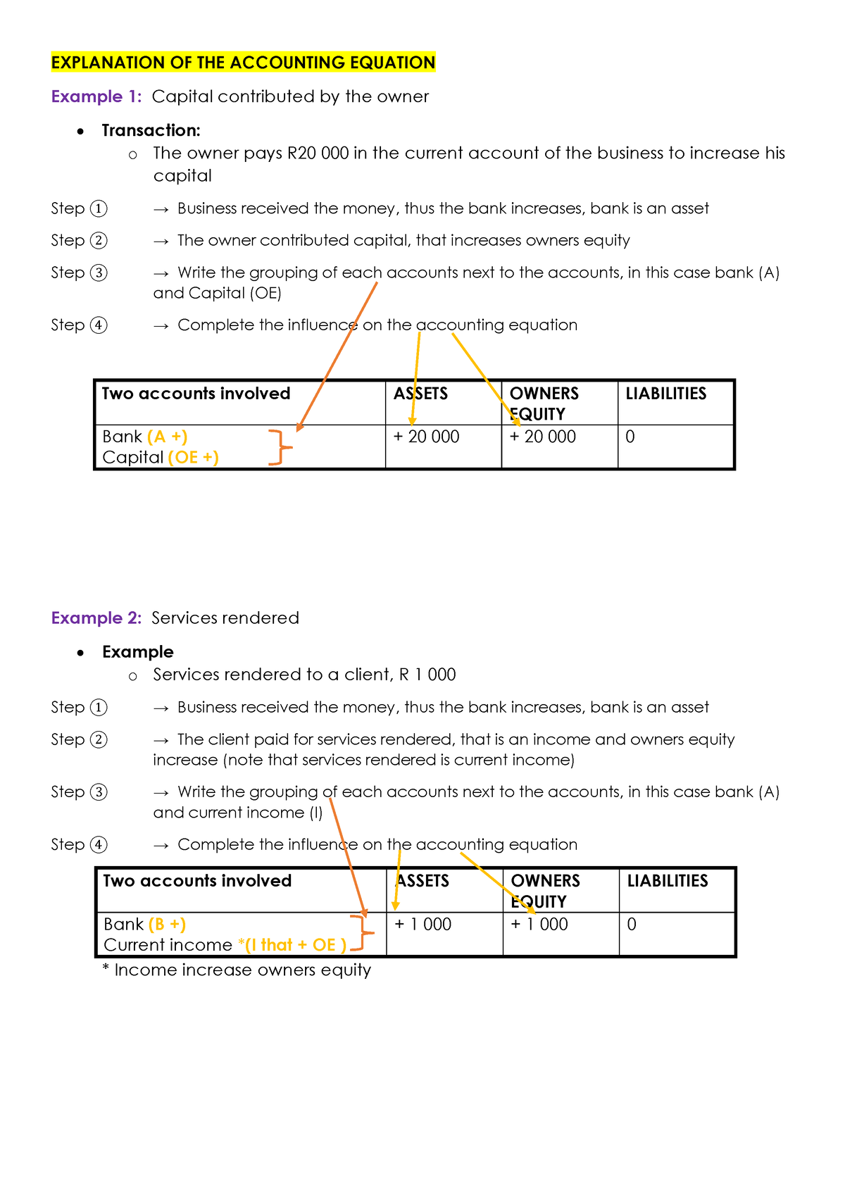 assignment on accounting equation