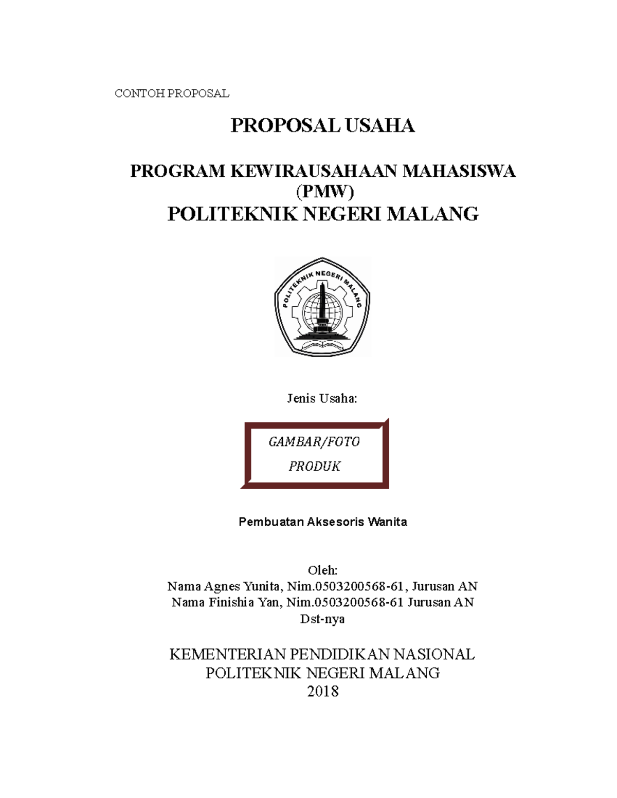 Contoh Proposalpmw Kewirausahaan Contoh Proposal Proposal Usaha Program Kewirausahaan 1812