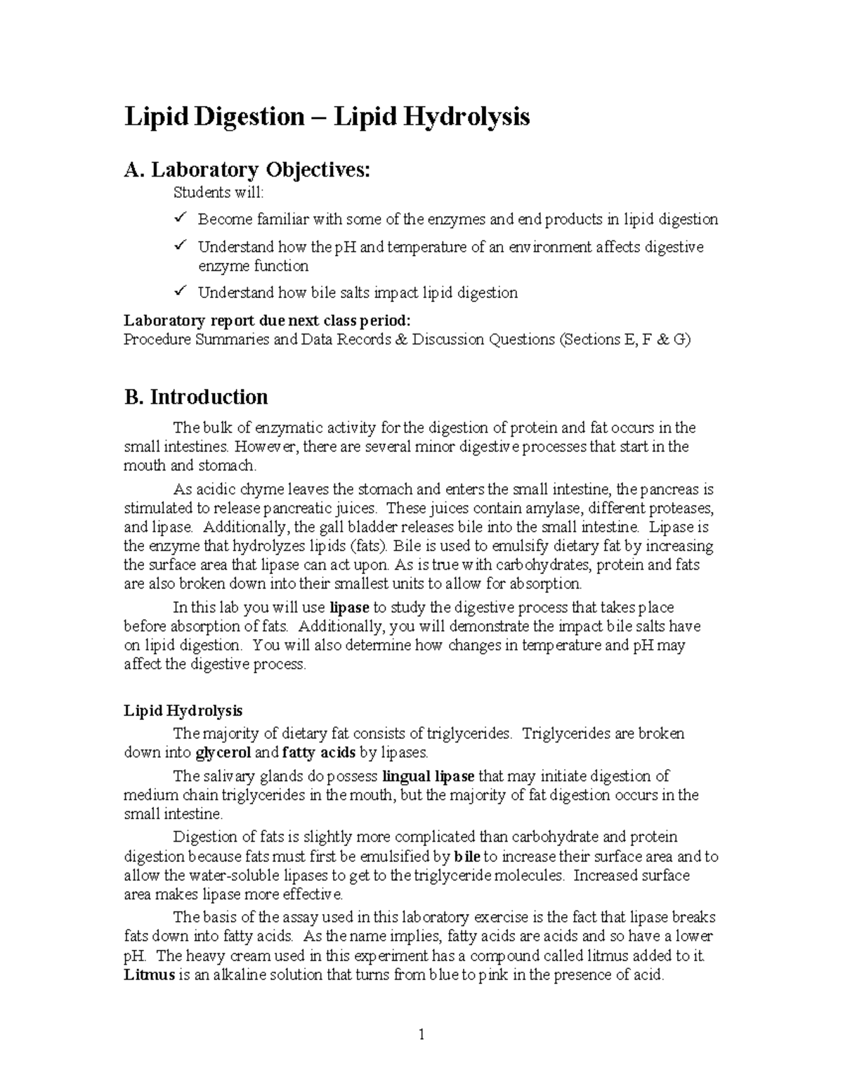 Lipid Digestion - Summary Introduction to Environmental Science Lab ...