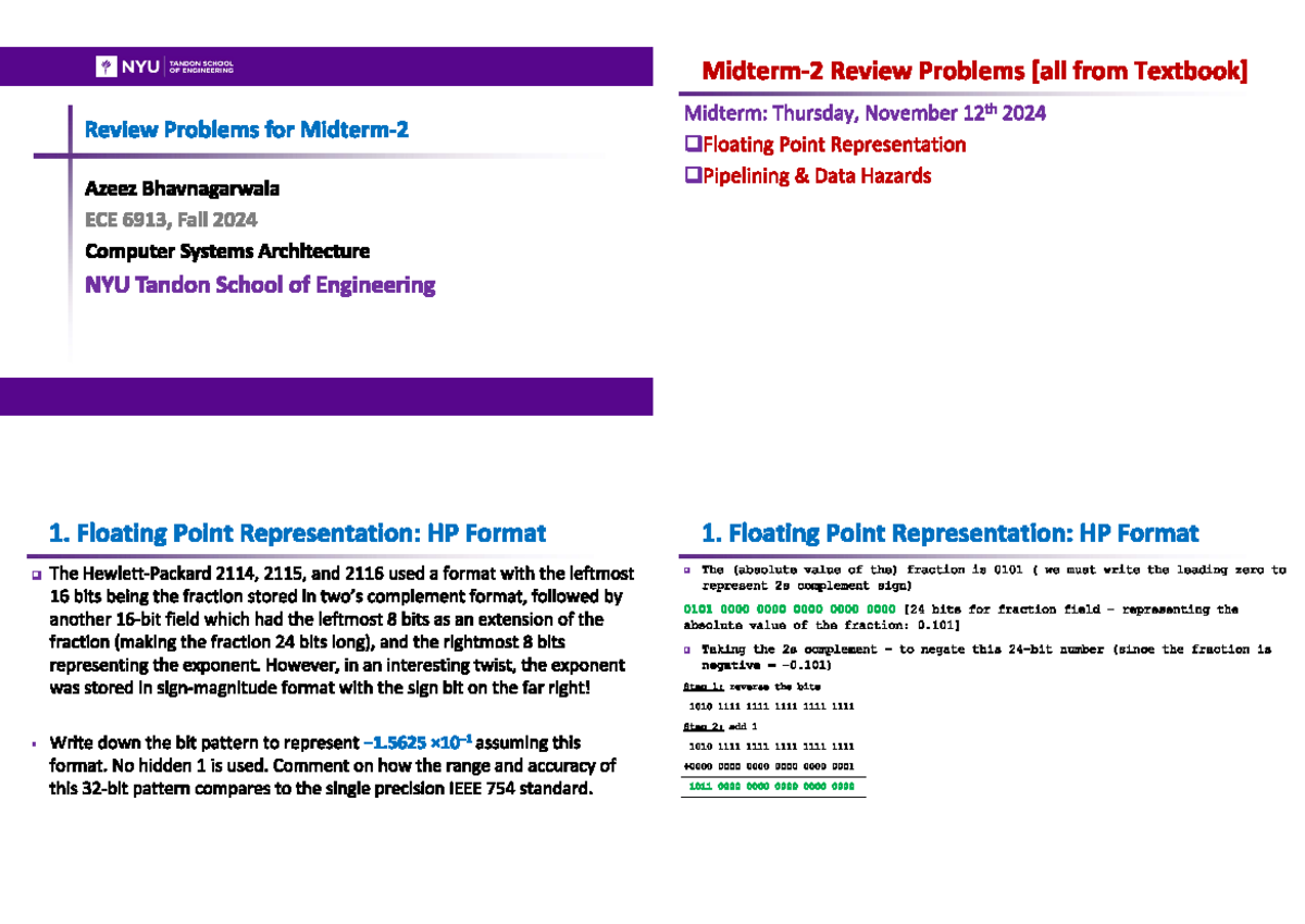 Review 2 - NYU TANDON SCHOOL OF ENGINEERING Review Problems from ...