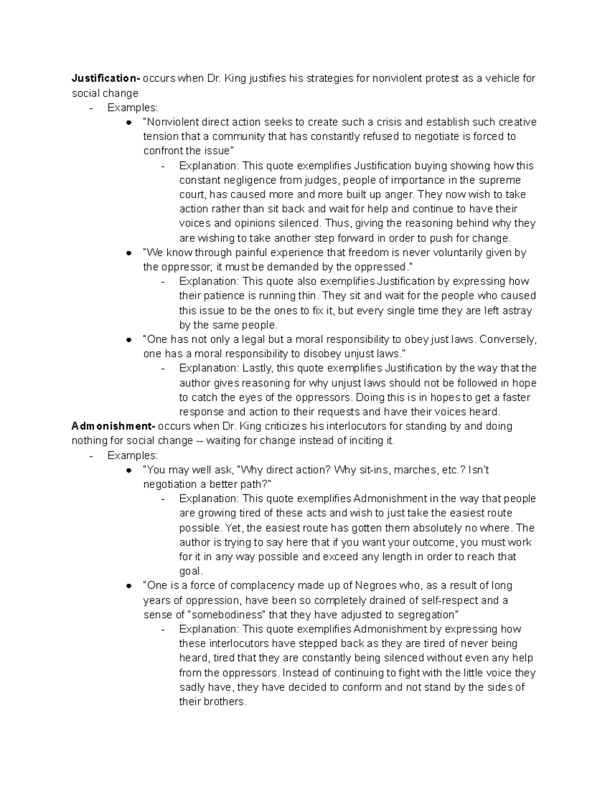 ENGL 1301 Justification v. Admonishment in Letter from Birmingham Jail ...