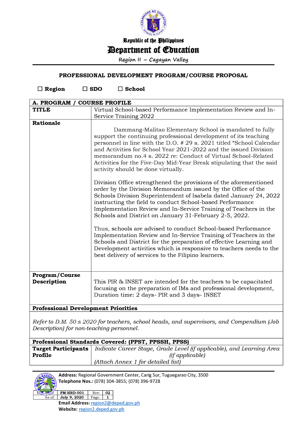 2 Proposal Template FM HRD 001 Rev02 - Address: Regional Government ...