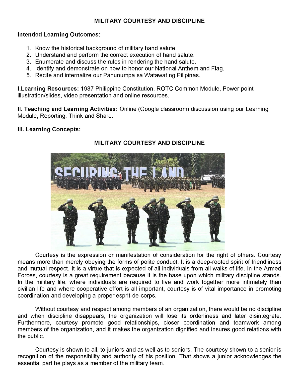 essay about military courtesy and discipline