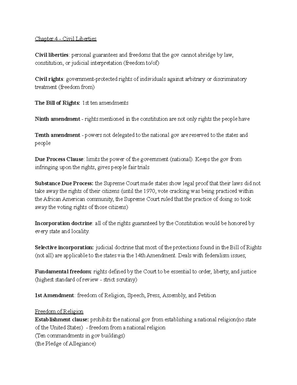 Posc 103 chapter 4 Chapter 4 Civil Liberties Civil liberties