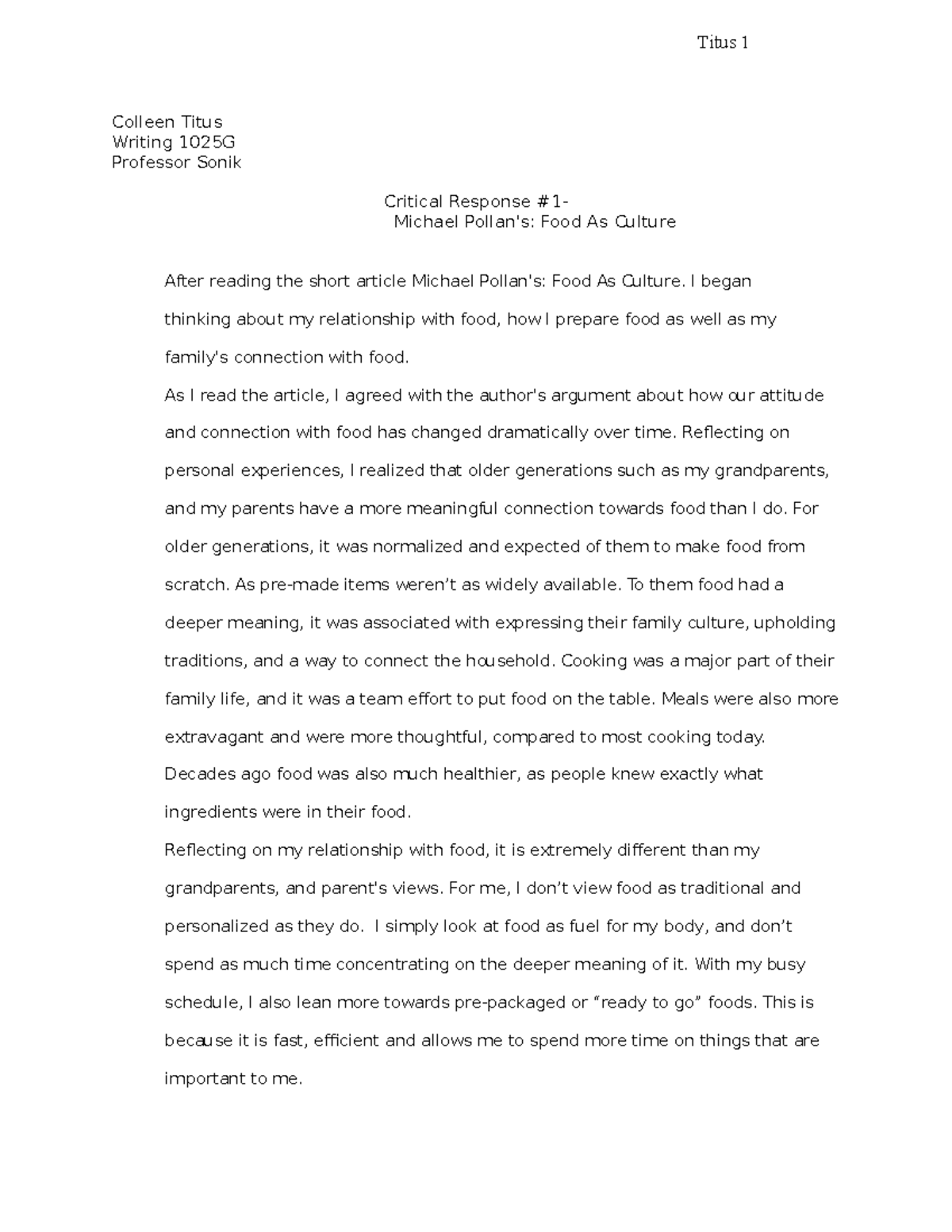 Critical Reponse 1 Colleen Titus - Colleen Titus Writing 1025G ...