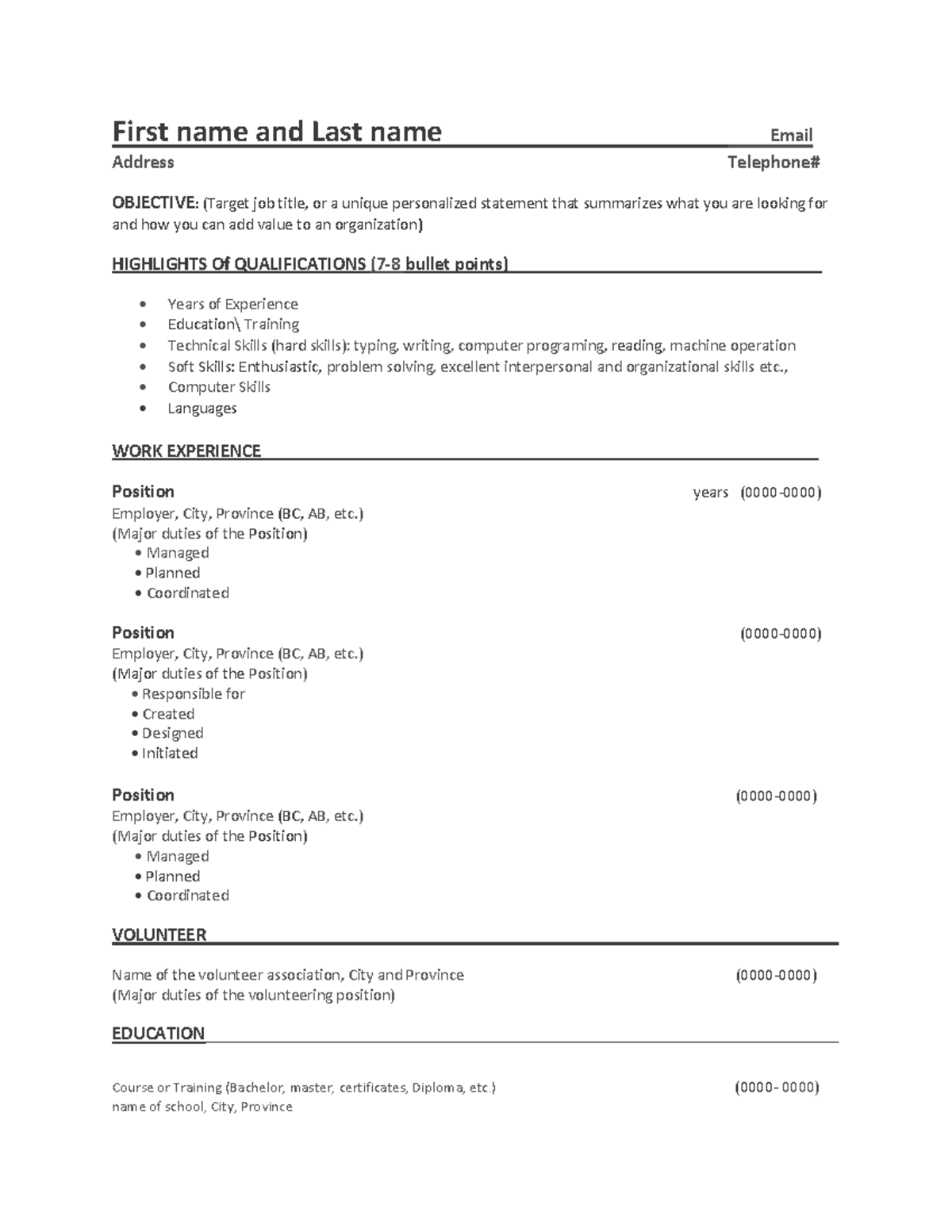 Student Resume Template - First name and Last name Email Address ...