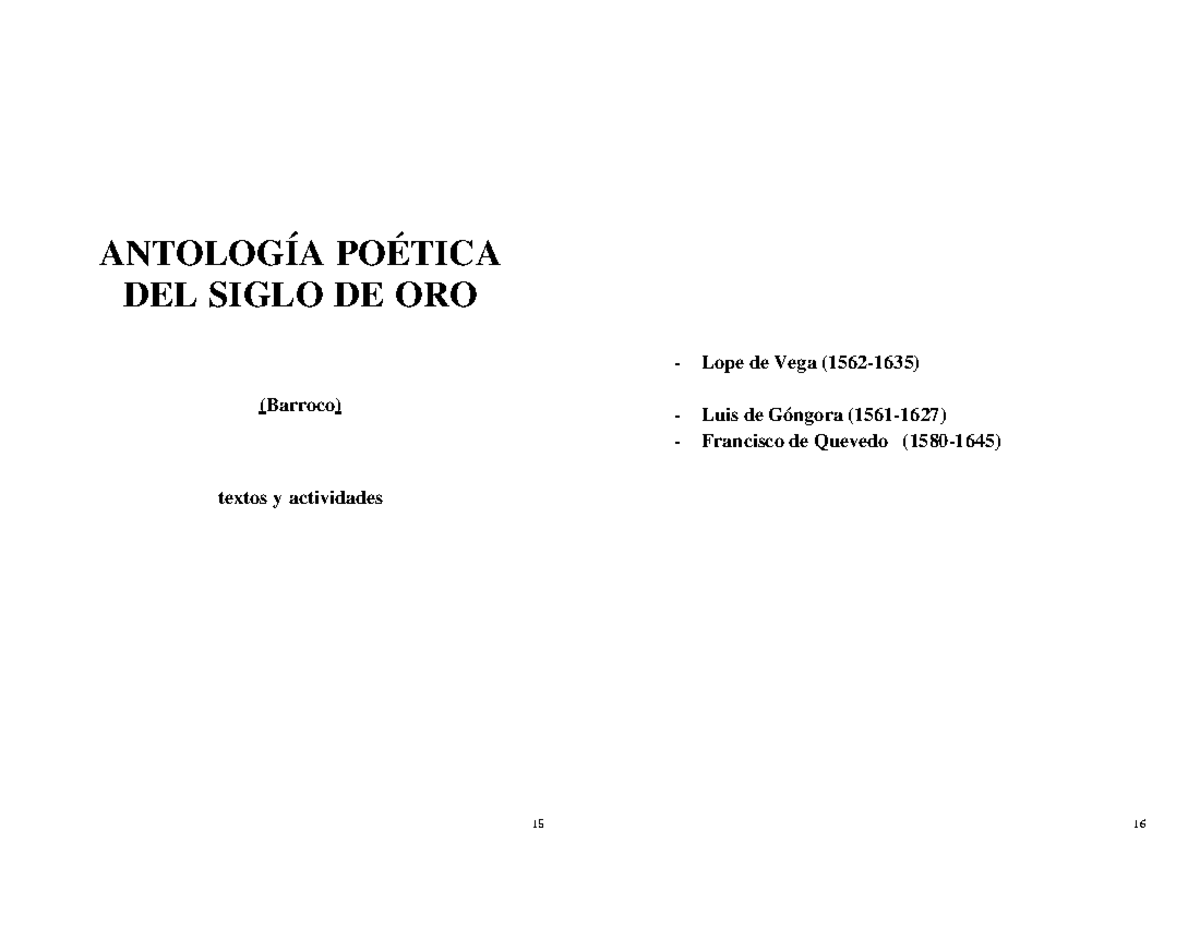 Antología Poética Del Siglo De Oro Textos Y Actividades Resueltos