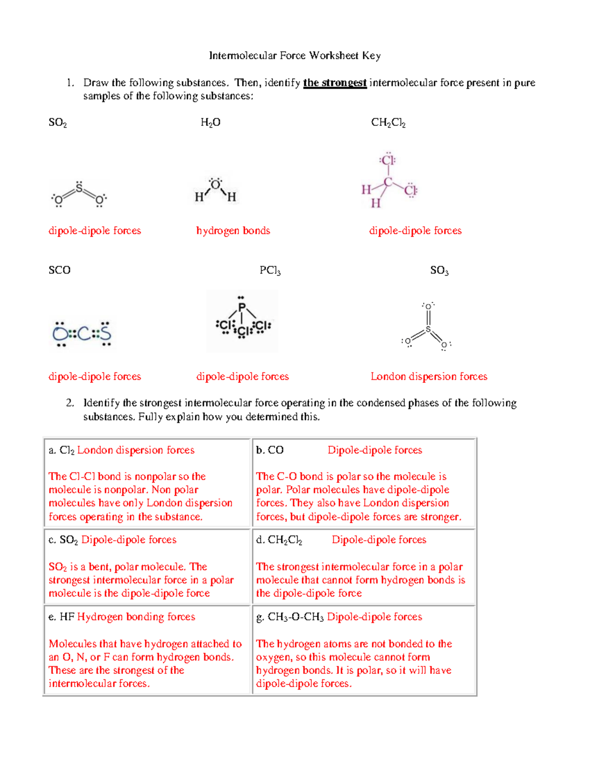 Intermolecular force worksheet key 34 rt scr - Intermolecular Force  Worksheet Key Draw the following - Studocu