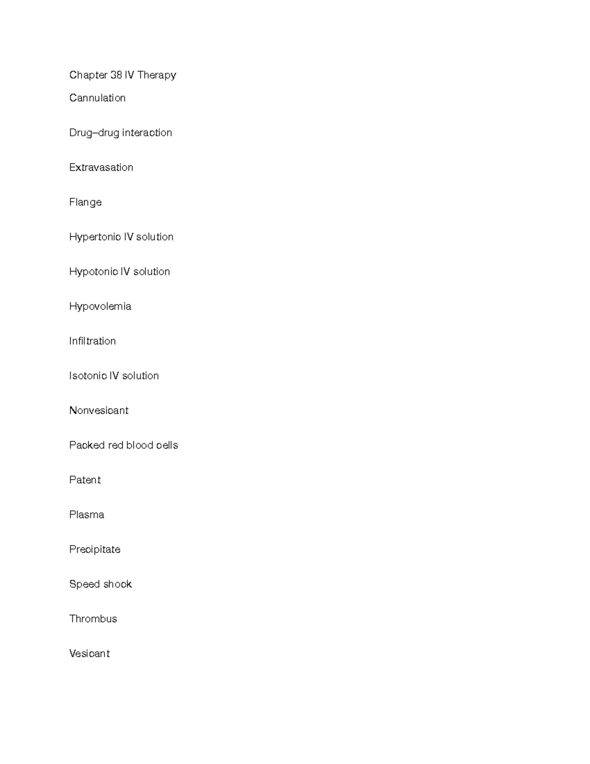 Chapter 38 IV therapy - Just typed notes - Chapter 38 IV Therapy ...