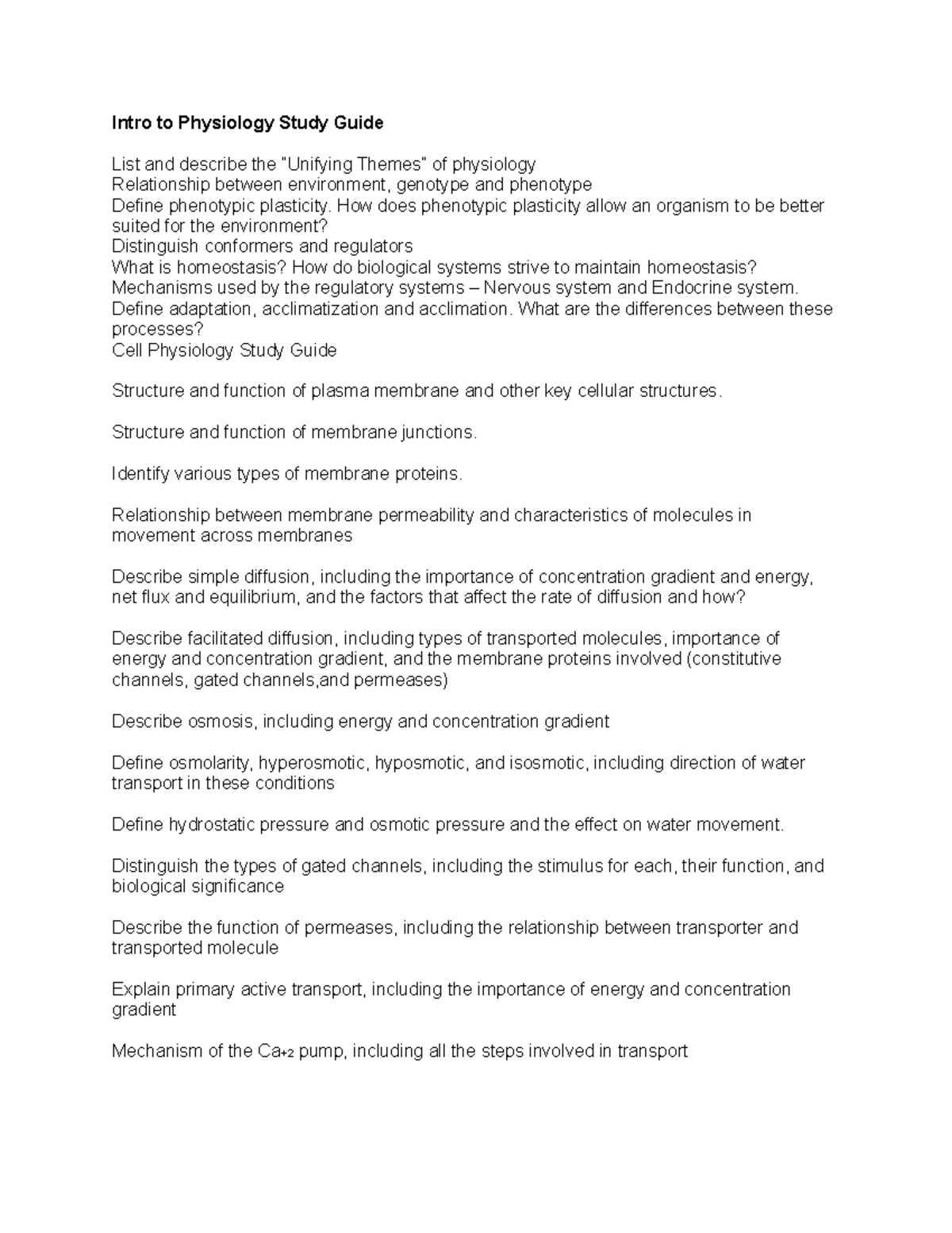 BIO 225 EXAM 1 Study Guide Skeleton - Intro to Physiology Study Guide ...