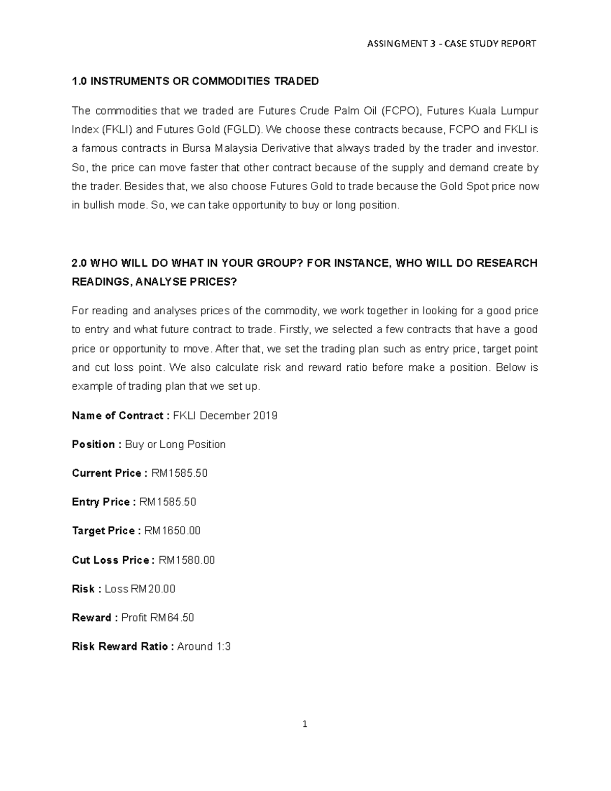 Contoh Assignment Fin552 - 1 INSTRUMENTS OR COMMODITIES TRADED The ...