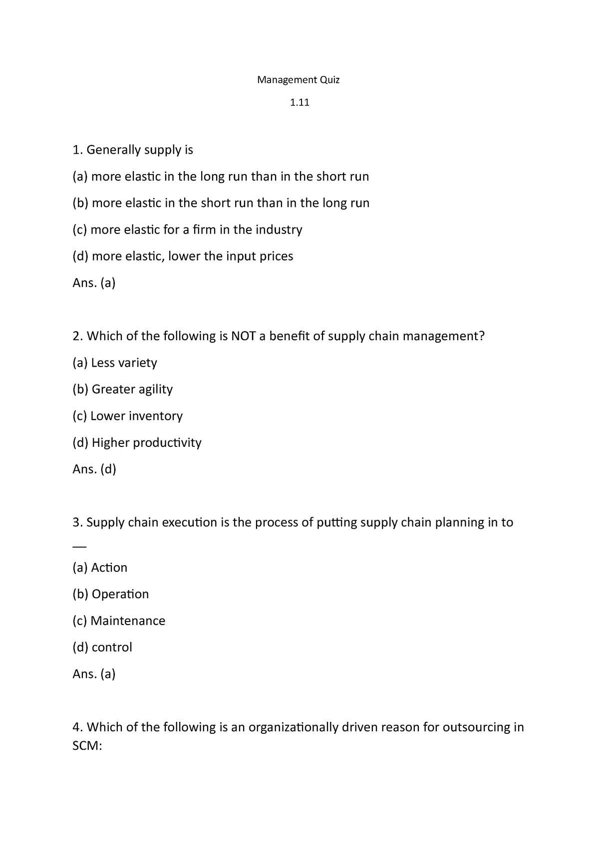 Management Quiz Periode 2021 1 - Management Quiz 1. Generally Supply Is ...