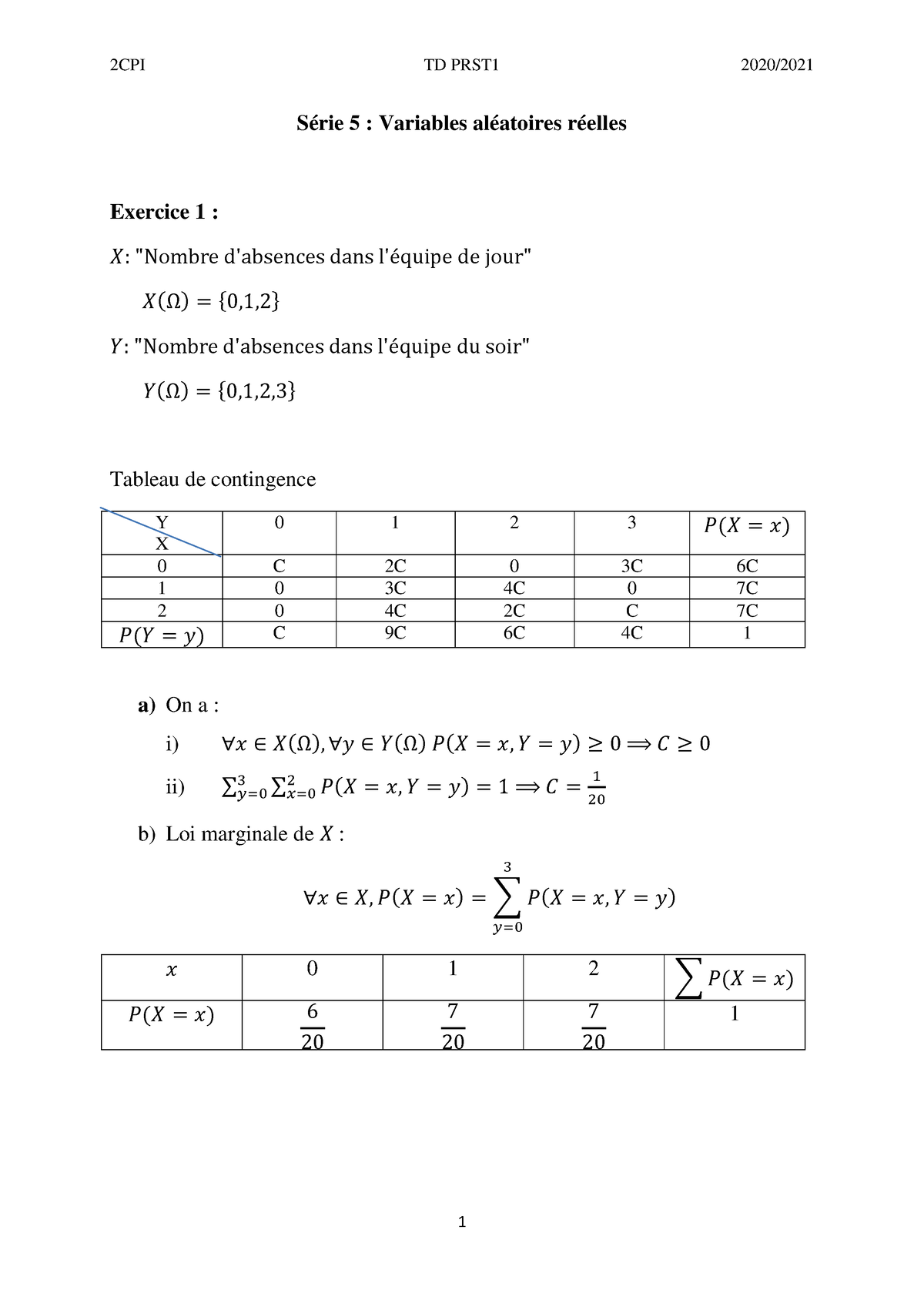 TD5 Corrigée - Solution Of Exercises About Probabilities - Série 5 ...